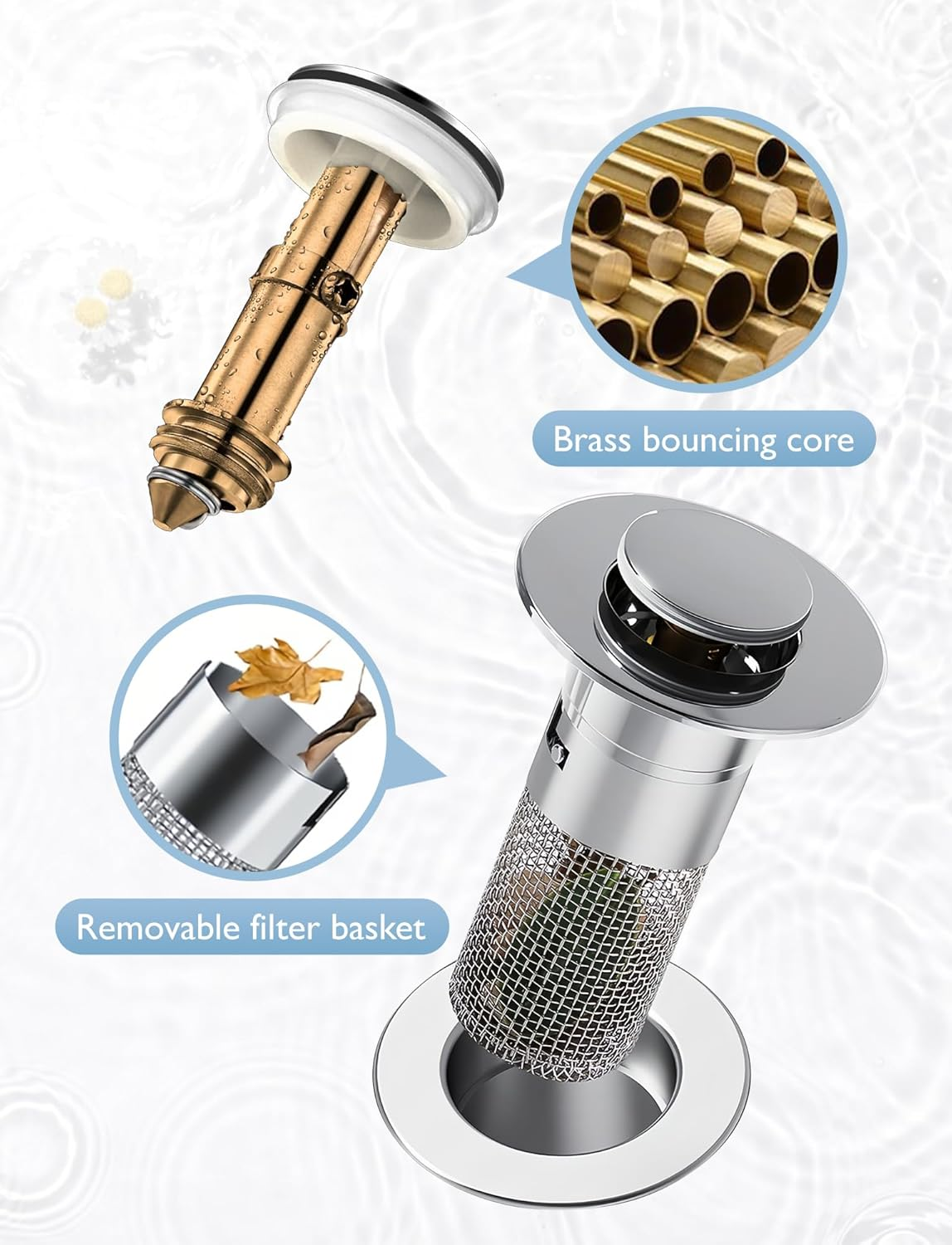 NEAWEALY Sink Strainer Bathroom Sink Plug Sink Drain Filter Pop up Sink Stopper Drain Hair Catcher Anti-Clogging Removable Stainless Steel Basket 1/2Pcs for Bathtub Floor Gutter Washing Basin - Light Silver image number 6