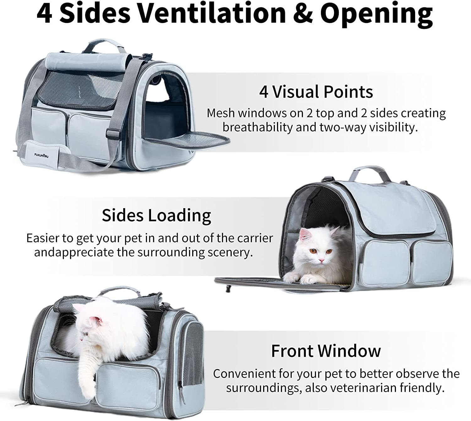 FUKUMARU Cat Carrier Airline Approved, Soft Sided Dog Carrier, Collapsible Cat Travel Bag, under 44 Lb Small Medium Large Pet Carrier, Rollable Cover for Nervous Cats, Grey image number 3