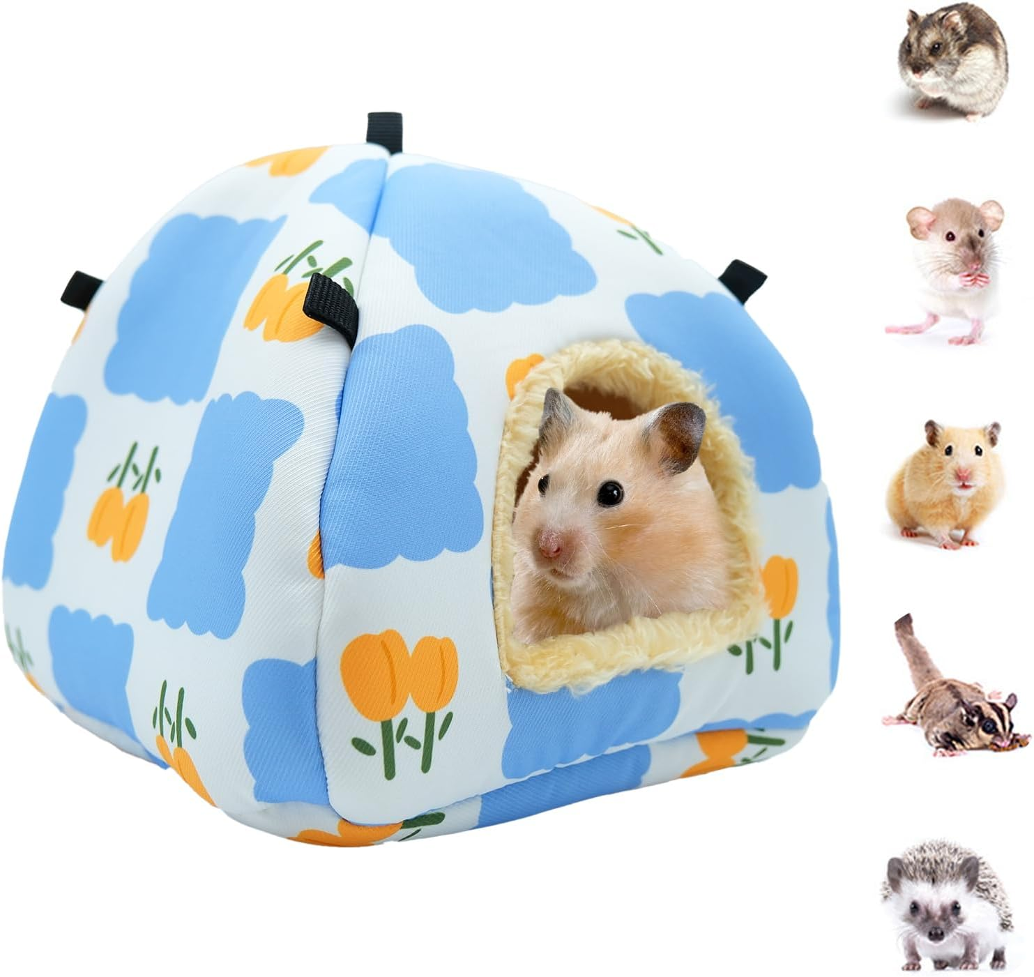 SUSOO Plush Warm Hamster Hideout for Small Animal Bedding Cage Accessories,Breathable Guinea Pig Bed House Hideout for Dwarf Rabbits,Chinchillas,Hamsters,Hedgehogs,Squirrel and Rats（Flowers/M/Size