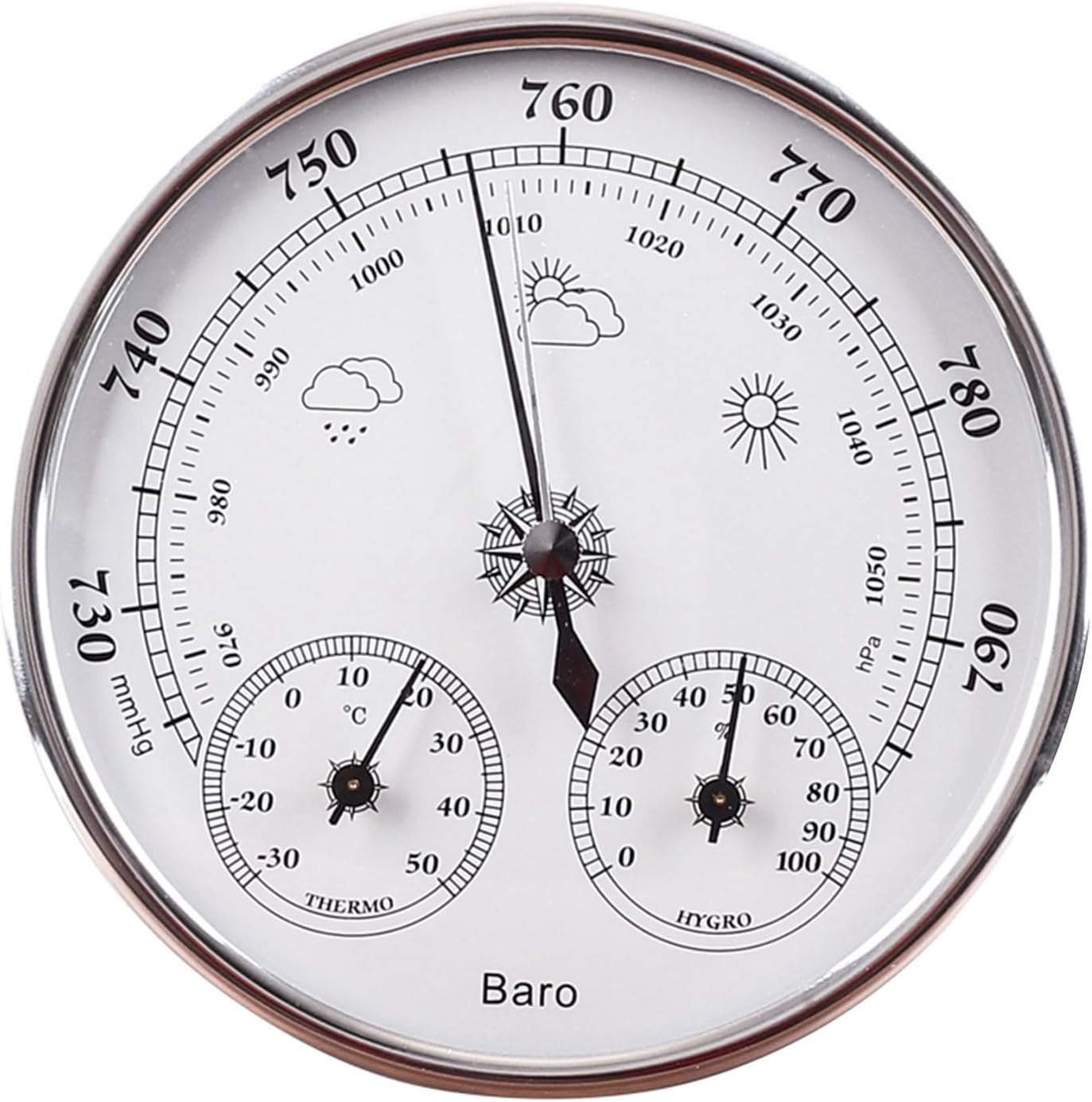 Jiawu 3 in 1 All-Season Wall Hanging Thermometer Barometer Hygrometer, 130Mm/5.12In Accurate Weather Station Analog, Indoor and Outdoor Use, Celsius Edition, Silver White image number 3