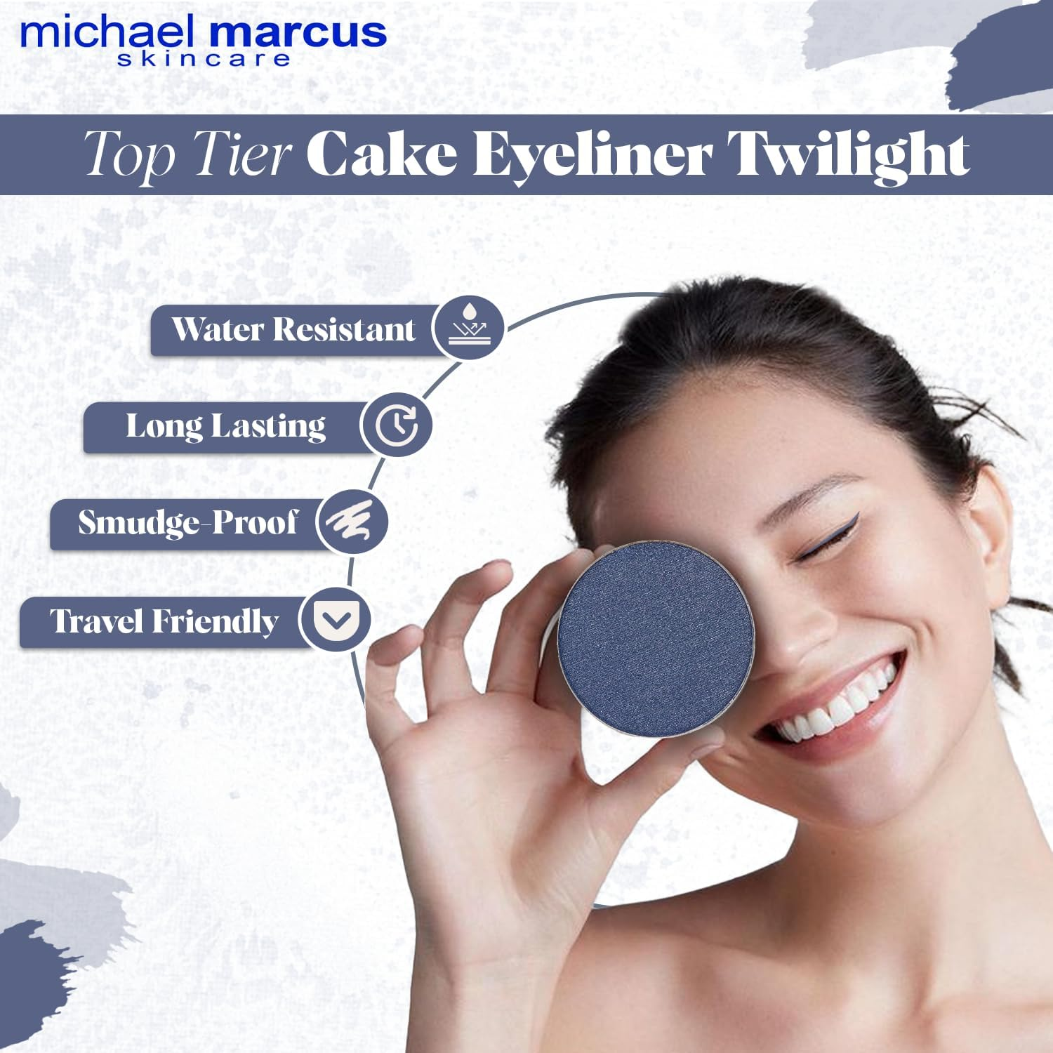 Michael Marcus Cake Eyeliner & Brush - 2 Piece Water Activated Dry Pressed Eyeliner & Professional Brush - Long-Lasting, Vibrant Color, Smudge Resistant - Cruelty Free Paraben Free (Twilight)