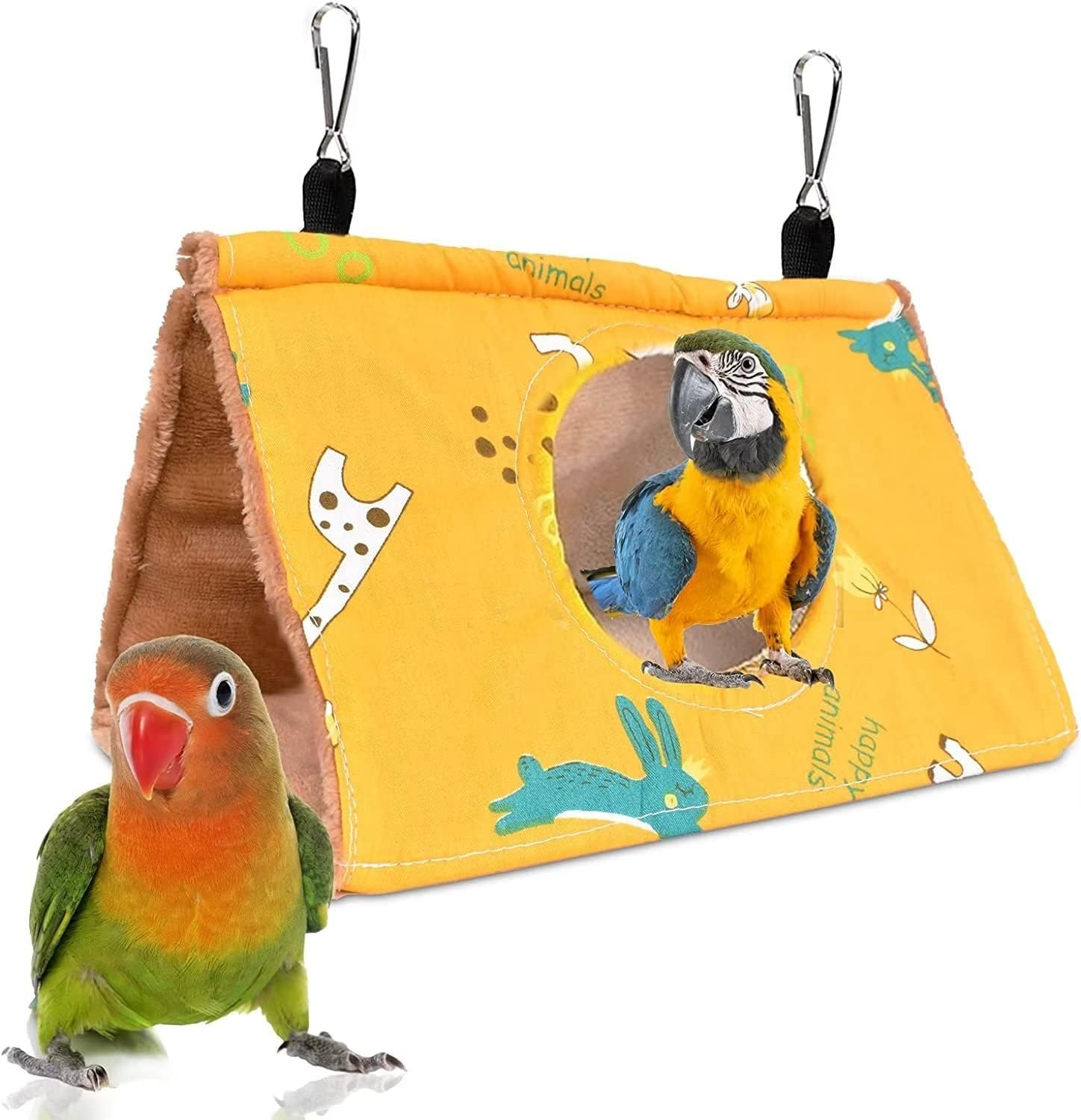 Norhogo Winter Warm Bird Nest House Parrot Hammock Hanging Cave Cage Bird Nest Winter Nest House with Changing Mat for Macaw Budgies Cockatiels Cockatoo M, Yellow image number 5