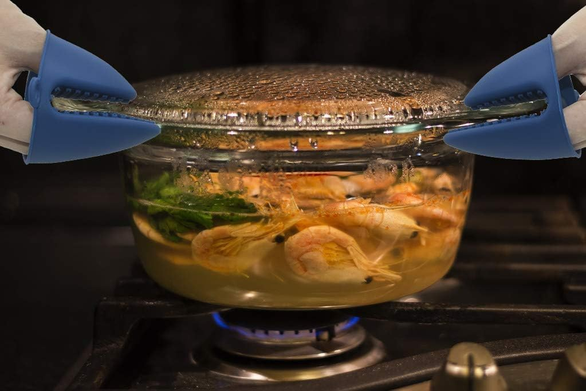 Hot Plate Gripper,Stainless Steel Bowl Clip,Kitchen Tongs Bowl Dish Pan Clip Anti-Scalding 3-Pack (Navy-Blue) image number 6