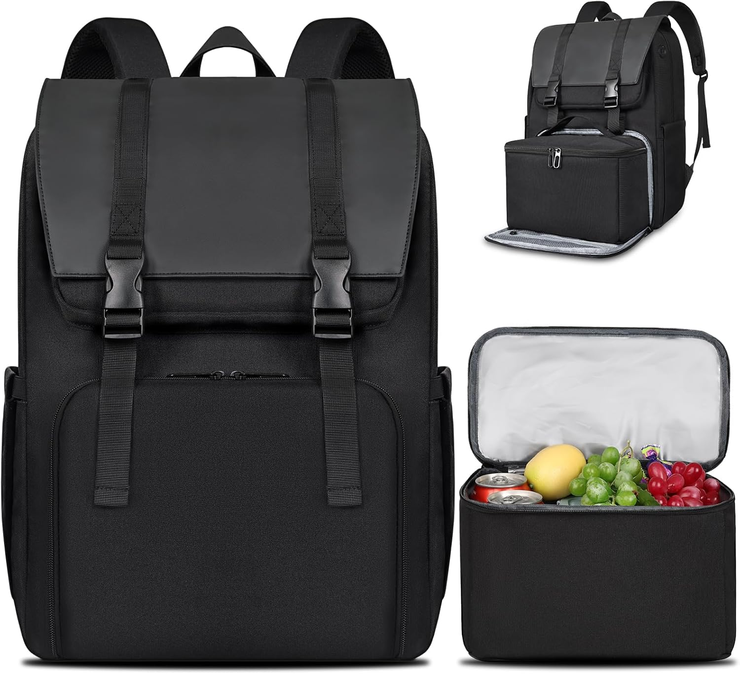 BERTASCHE Lunch Rucksack, Laptop Rucksack 15,6 Zoll Mit Isoliertes K&uuml;hltasche F&uuml;r Herren Und Damen, 2-In-1-Arbeitsrucksack F&uuml;r Uni, Business, Pendler, Reisen, Schwarz