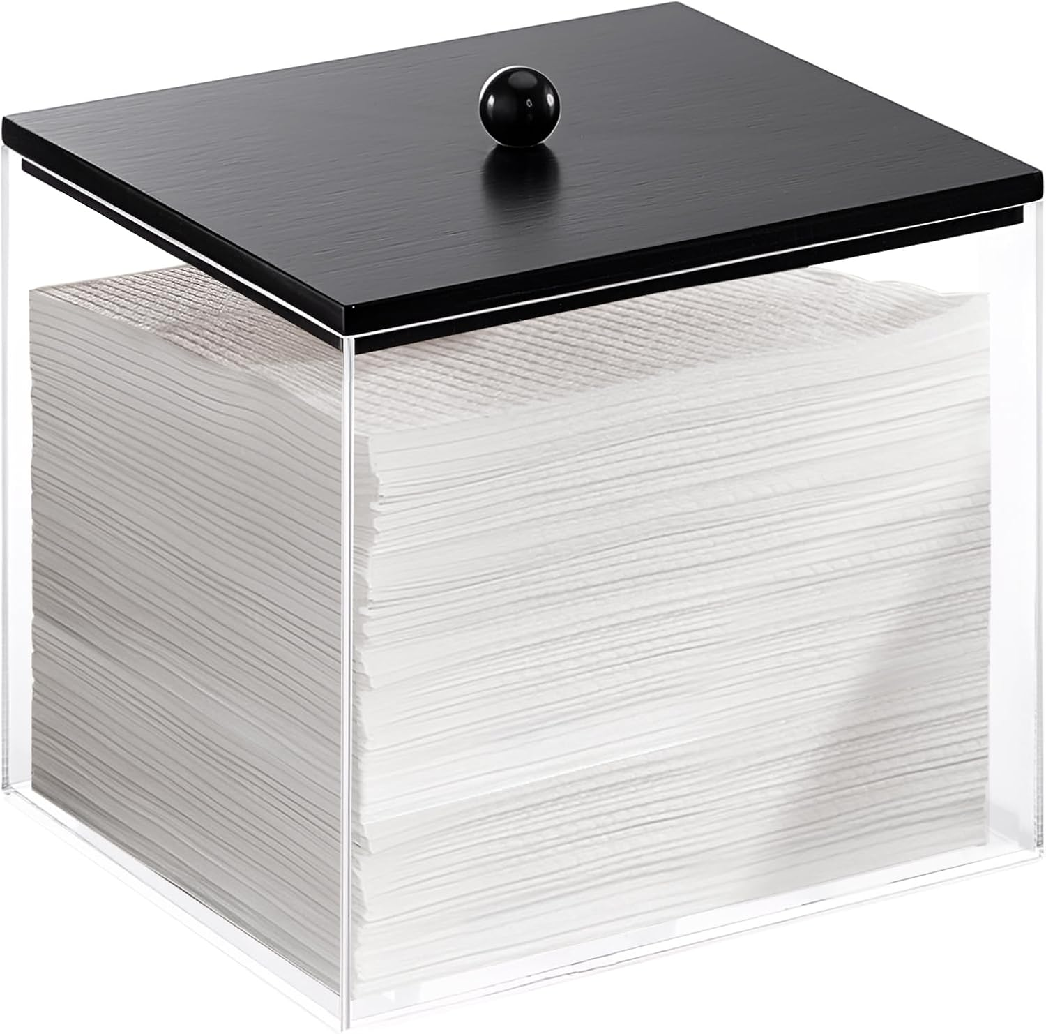 Puricon Disposable Face Towels Holder, Acrylic Storage Box with Wood Lid Compatible with Clean Skin Club Towel, Facial Towelettes Container Organizer for Bathroom Counter -Nature