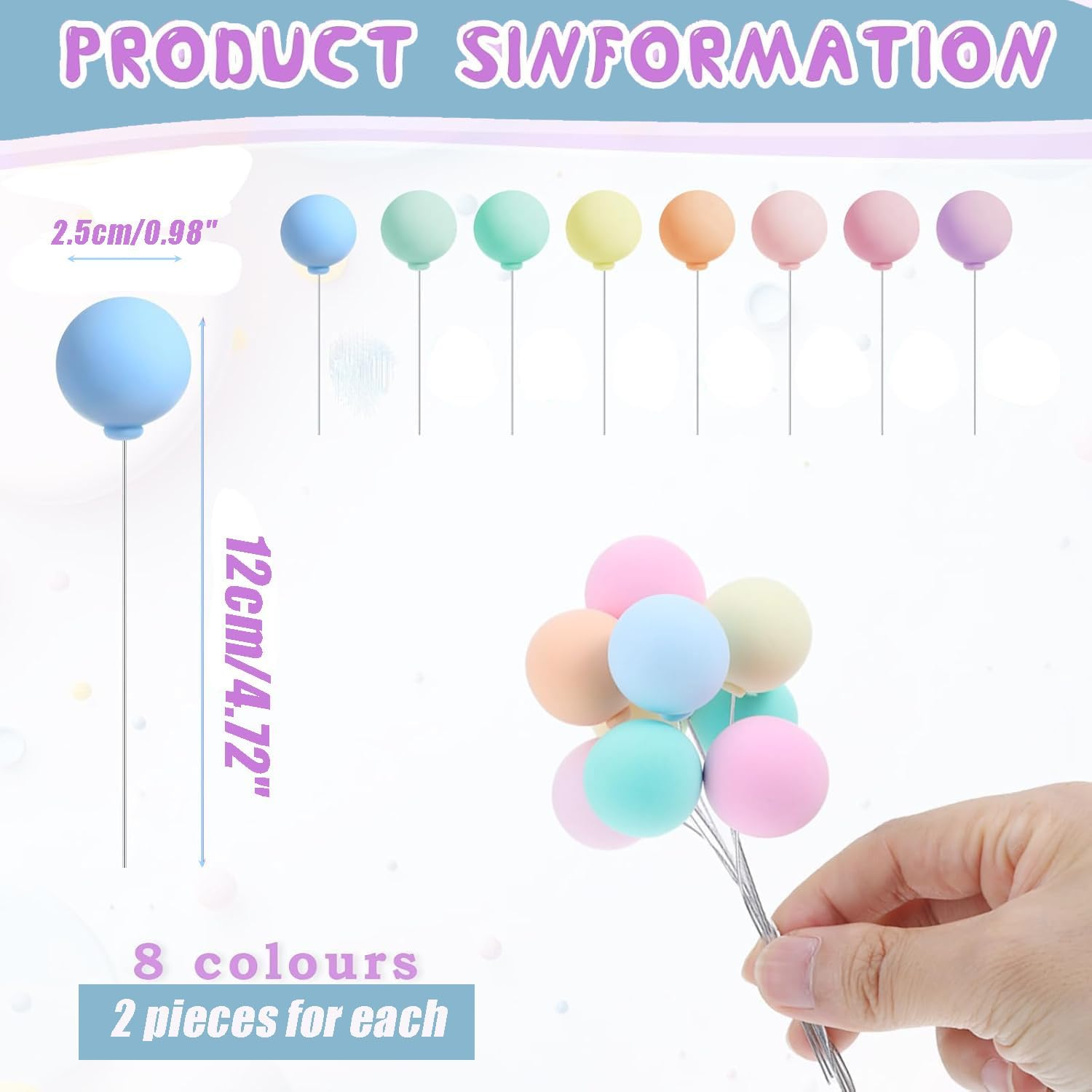 40 Pcs Mini Balloon Cake Decorations - Clay Cake Baking Plugin Ornament, Reusable Colorful for Birthday, Wedding, Baby Shower Party (Colorful) image number 5