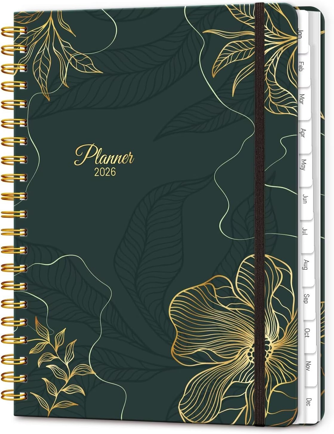 2026 Diary, A5 Weekly and Monthly Planners with Tabs, Spiral Bound Daily Calendar 2026 Planner, Agenda Organizers from Jan. to Dec., Hardcover Habit Tracker Journal 6.18" X 8.5" (Green Butterfly)