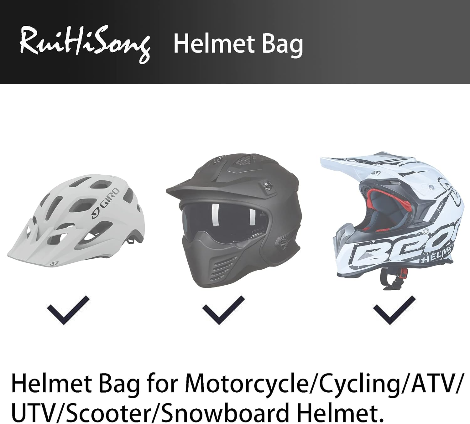 Ruihisong Helmet Bag, Motorcycle Helmet Bag, Black, 16X8X12 Inches, Silver Piping, Two-Way Zipper, Carrying Handle, Cashmere Lining image number 3