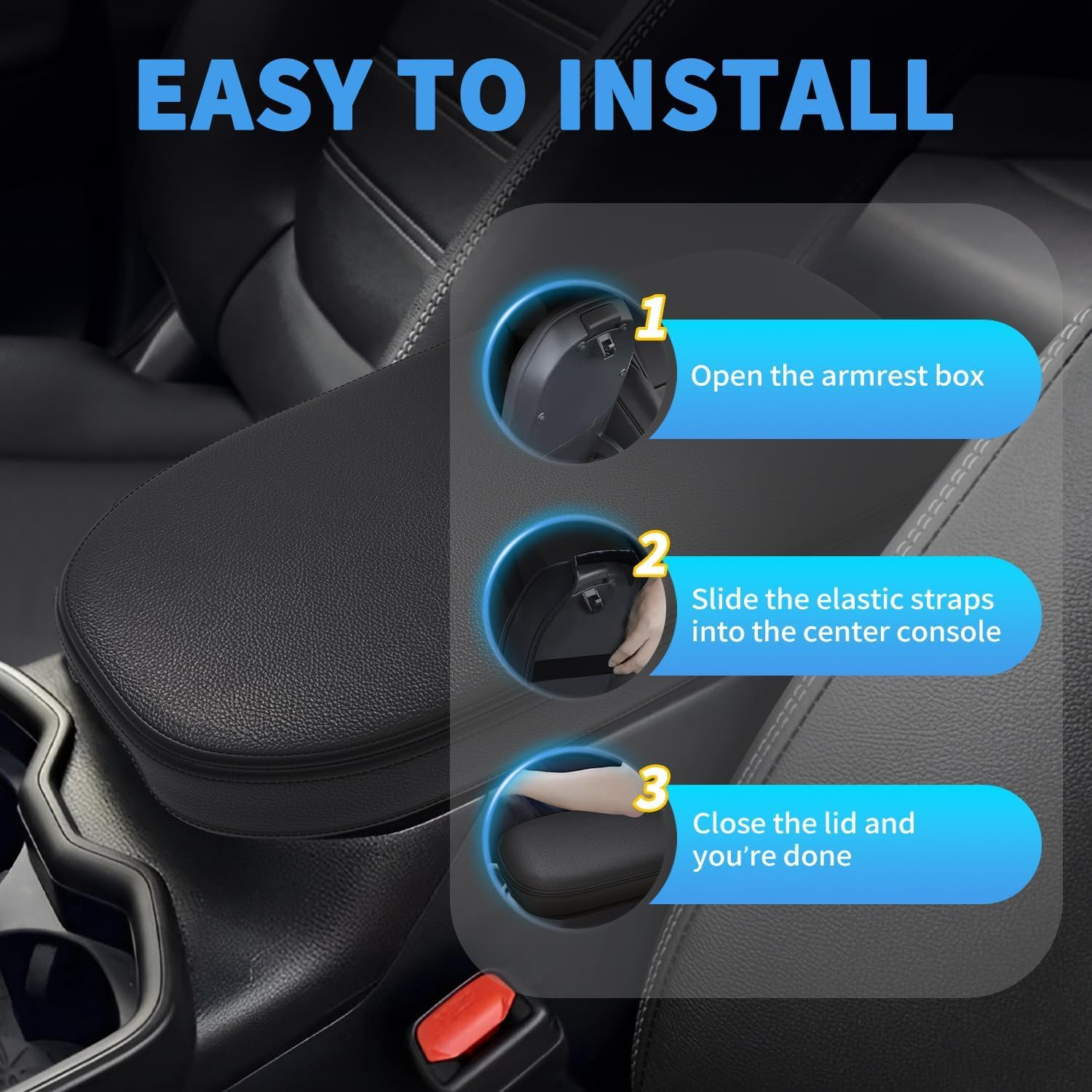 Center Console Cover for Toyota RAV4 2025-2019 Interior Accessories, Leather Car Armrest Cover with Towels, Middle Console Storage Box Pad Protector with Towels (Black)