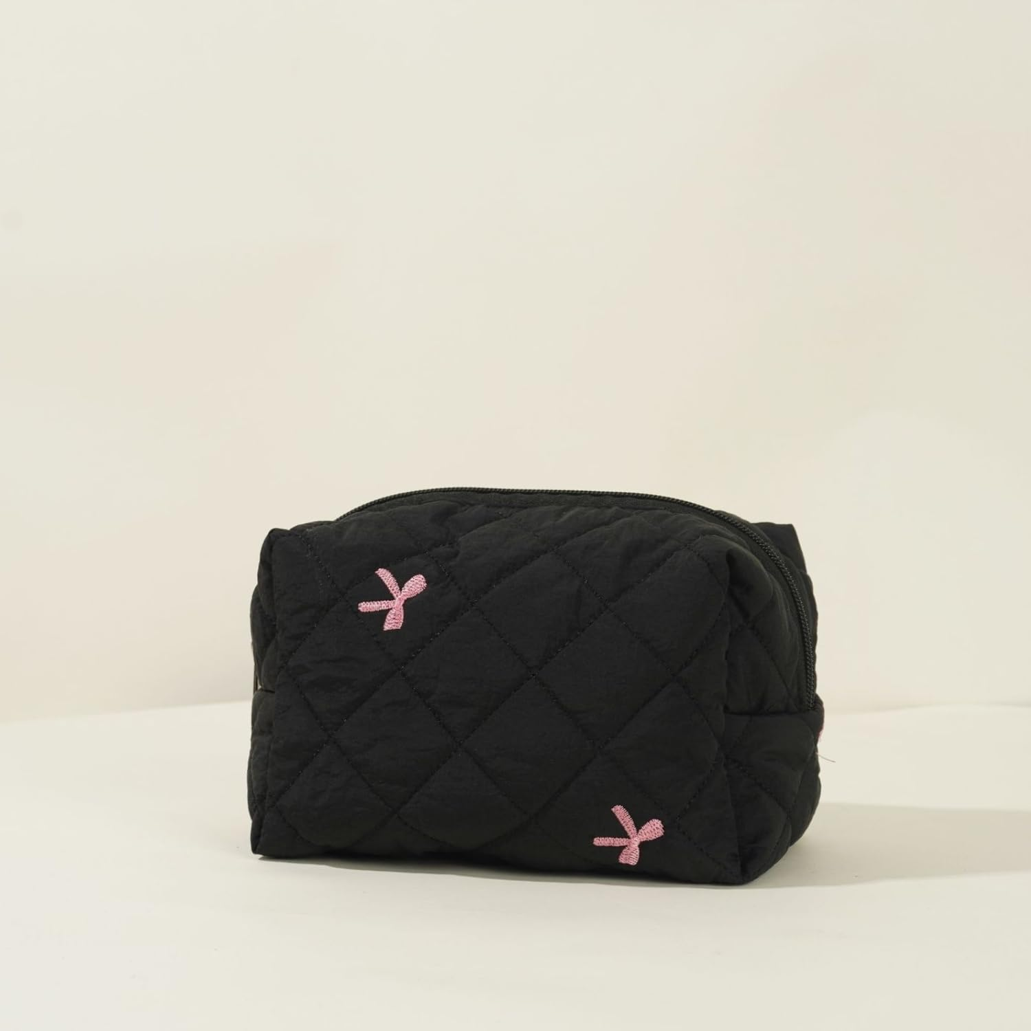 DDPOND Small Quilted Makeup Bag Coquette Mini Cosmetic Bags Aesthetic Trave Purse Cute Bowknot Pouch for Women Travel Toiletry Organizer Case (Pink) image number 1