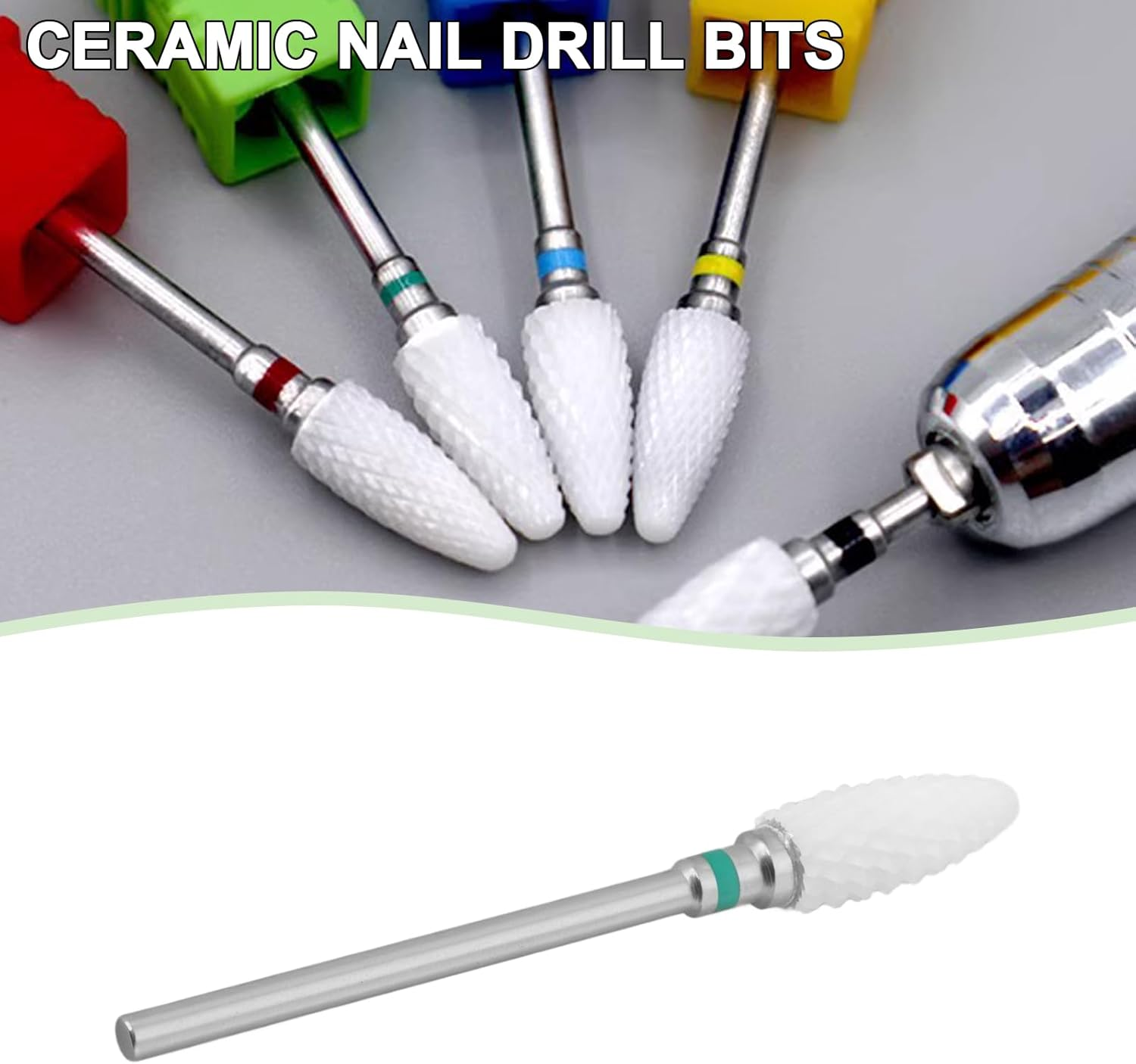 VGOL 5PCS Ceramic Drill Bit Length 50.9Mm Handle Diameter 3/32 Inch for Acrylic Nails and Electric Nail Files Drill Machine Yellow Red Blue Green Black image number 5