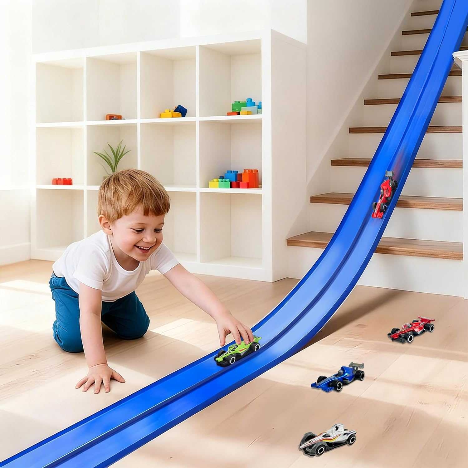 15 Ft Flexible Race Track Set with 6 Toy Cars for Kids Age 3-12 image number 1