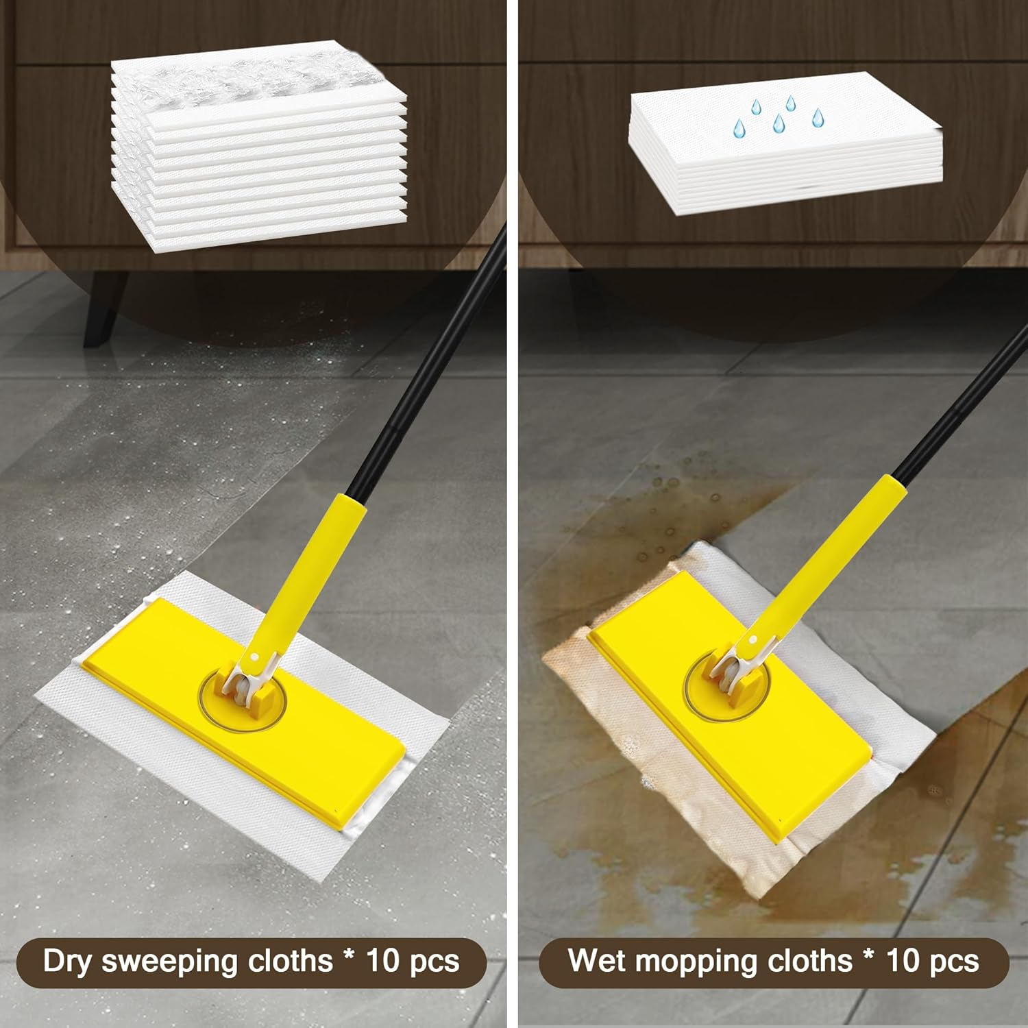 NEWE Floor Mop, 2-In-1 Starter Kit for Swiffer with 10 Dry Floor Cloths and 10 Moist Floor Cloths, Disposable Duster for Cleaning Wood, Hardwood Floors, Wall, Kitchen, Bathroom, College Dorm image number 6