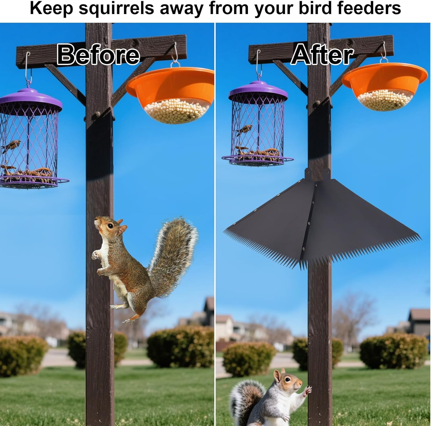 Lasuroa 4Pcs Serrated Squirrel Baffles, PVC Bird Feeder Pole Squirrel Proof Baffles Shepherds Hook Squirrels Guard for Outdoors Bird Feeder Pole image number 1