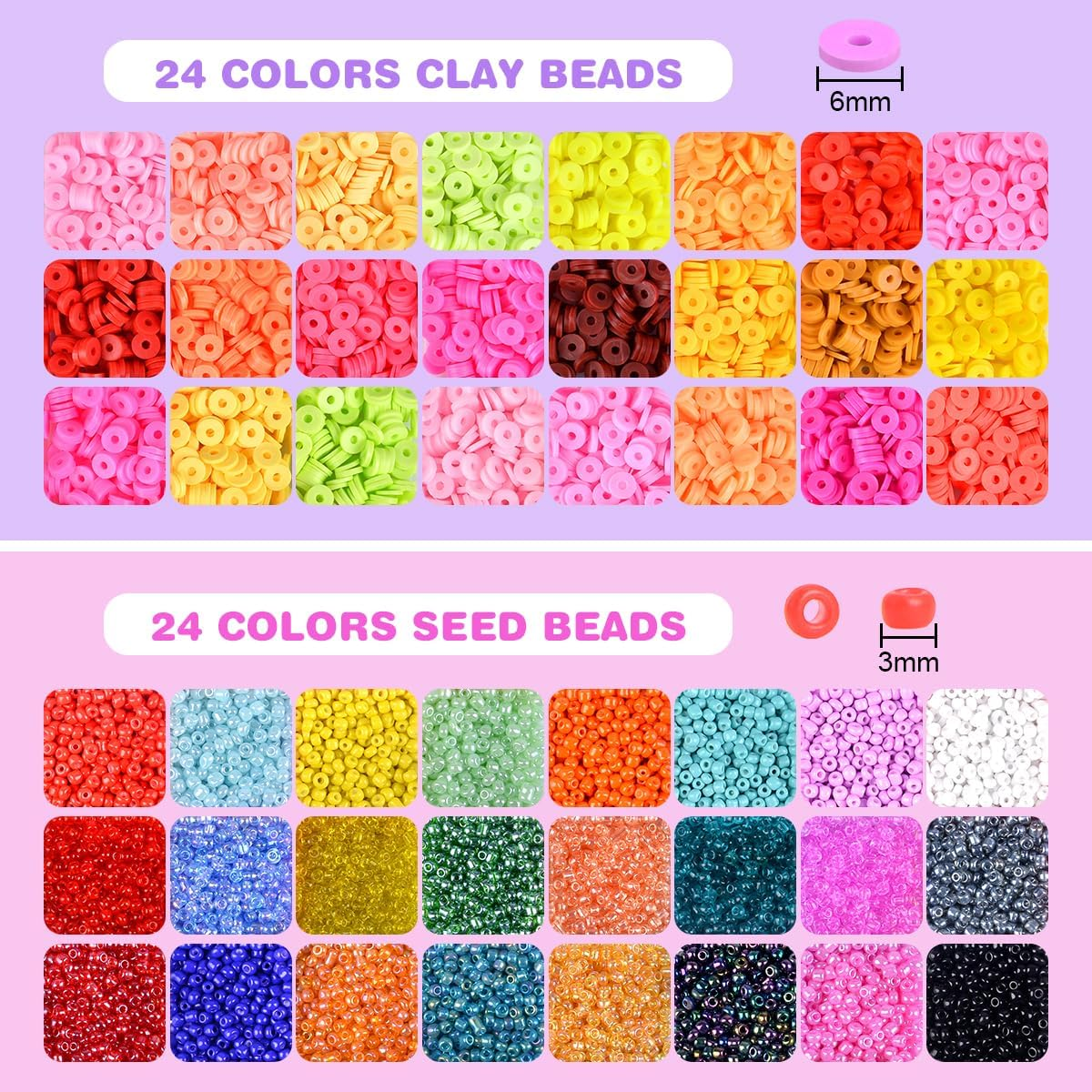 ANSHINE 13200Pcs Seed Beads Set with 3600 Clay Beads and 300 Letter Bead for Bracelet Jewelry Making Supplies Kit with Storage Box image number 3