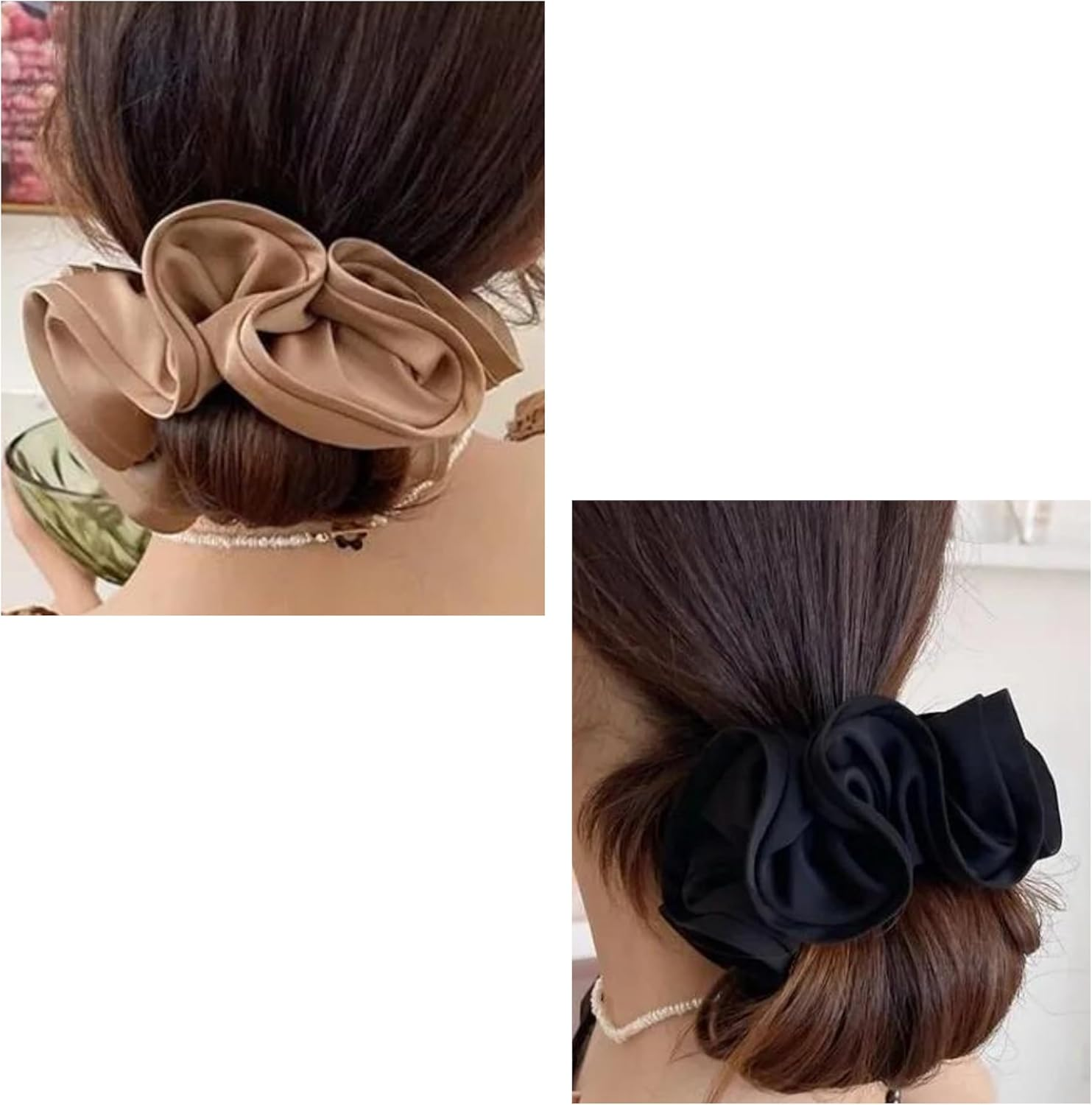 Specora Satin Scrunchie Black - Pack of 2 Hair Bobbles for Women - Gentle on Hair & with Elegant Shine image number 3