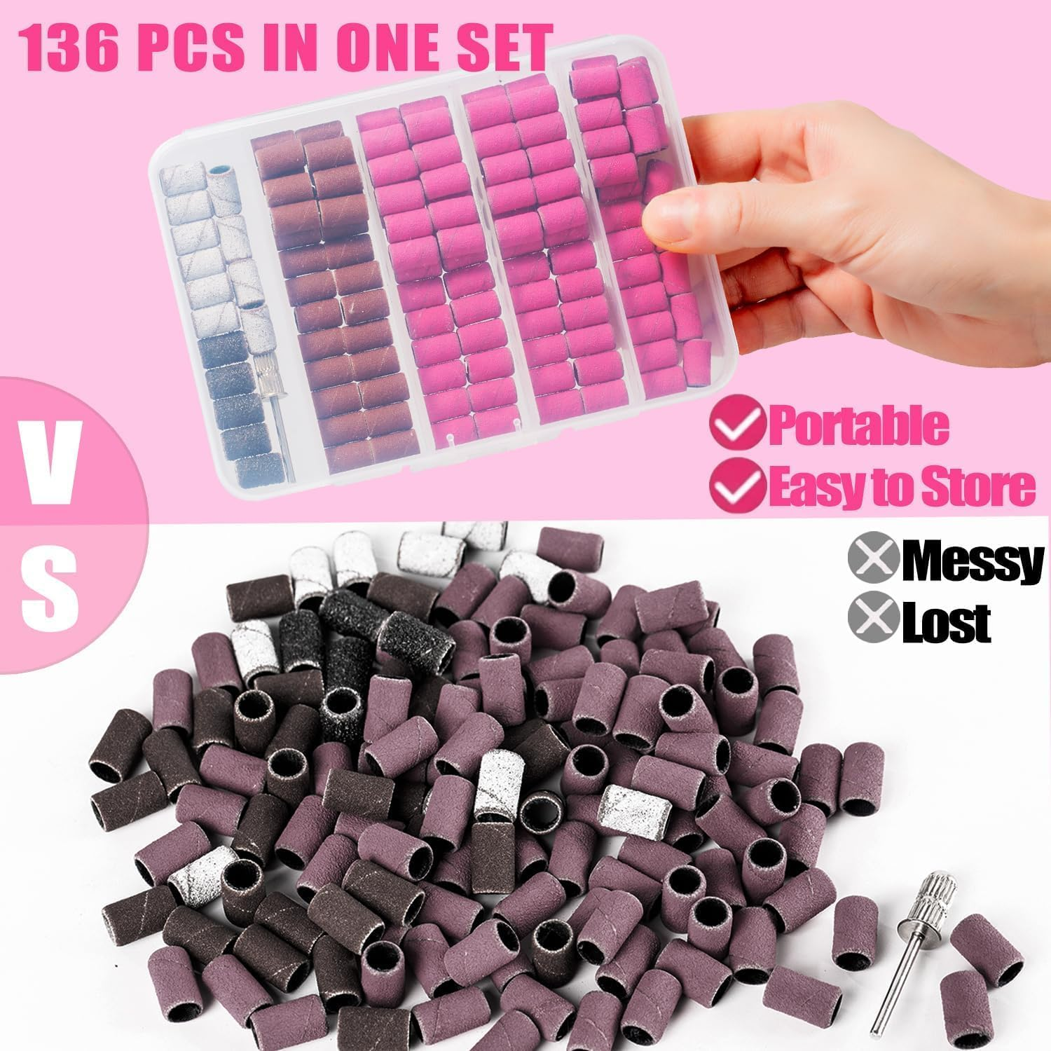 Yisis Nail Drill Bits, 135 Pcs Sanding Bands for Nail Drill, Nail Tips for Drill Bits Nail Tech, Mix 80#120#180#240# Fine Grit File Sanding Bands for Acrylic Gel Manicures Pedicure - 5Pcs image number 7