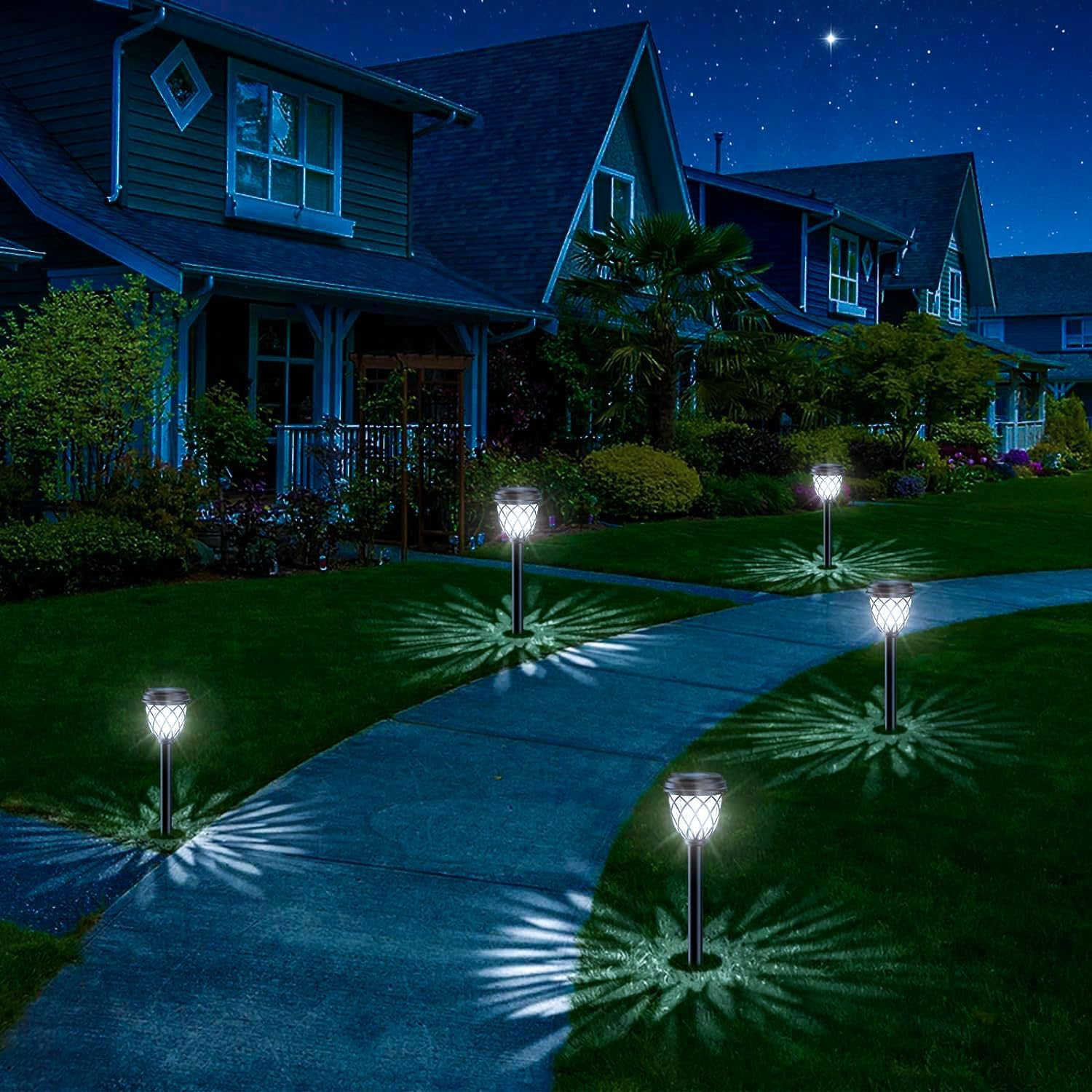 Zarek 6 Pack Solar Pathway Lights, Outdoor White LED, IP44 Waterproof, 16.5In, 6 Hours Lighting, Black, Solar Garden Lights