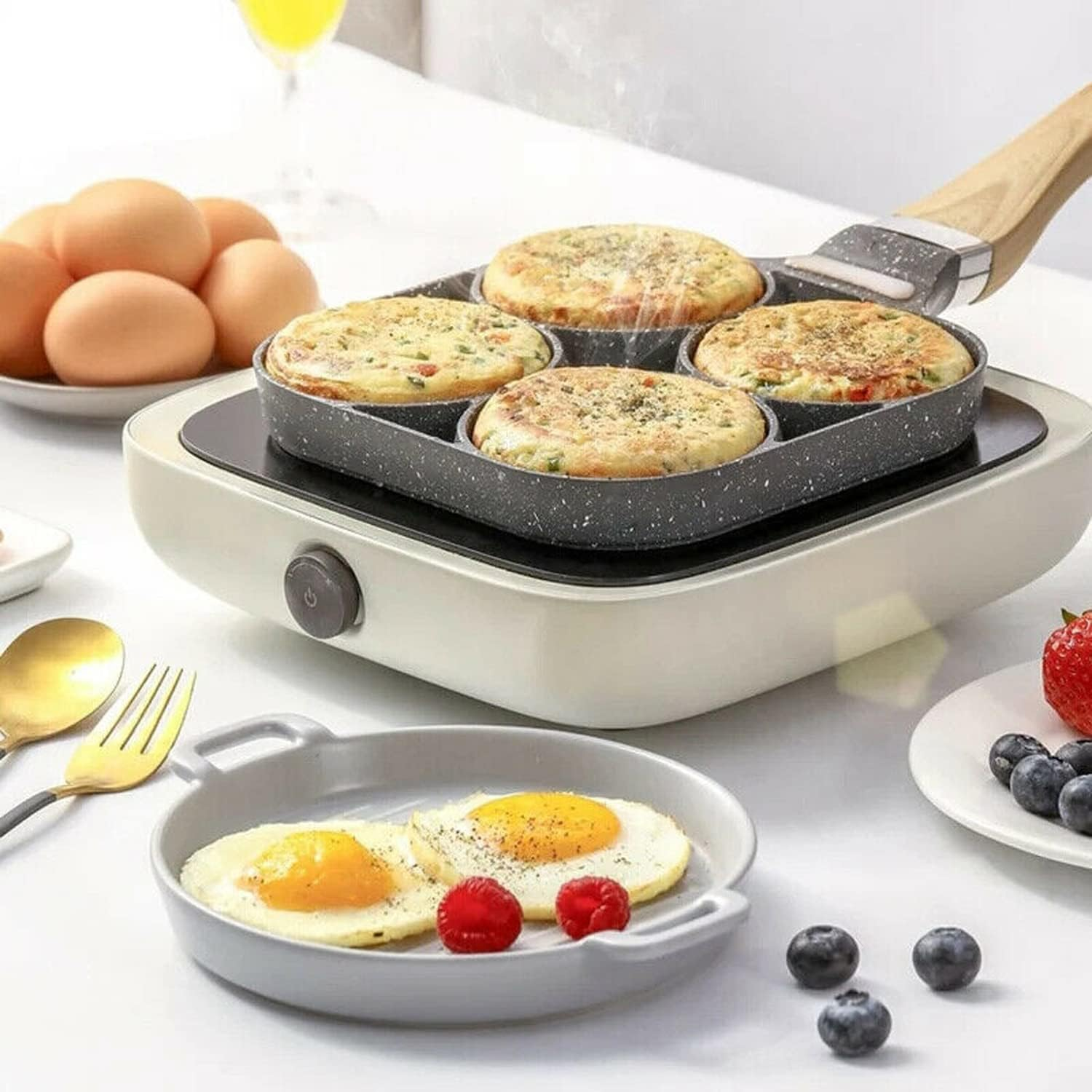 4 Cup Fried Egg Pancake Burger Pan Non Stick Breakfast Egg Pan Cookwares Compatible with All Heat Sources image number 1
