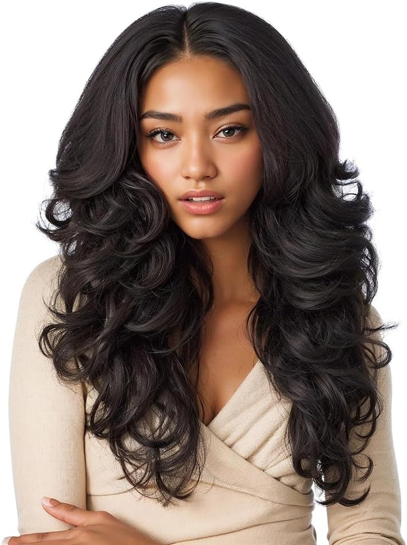 Poemtian European and American Women'S Wig, Fluffy Long Curly Hair, Middle Part Curly Wavy Wig image number 3
