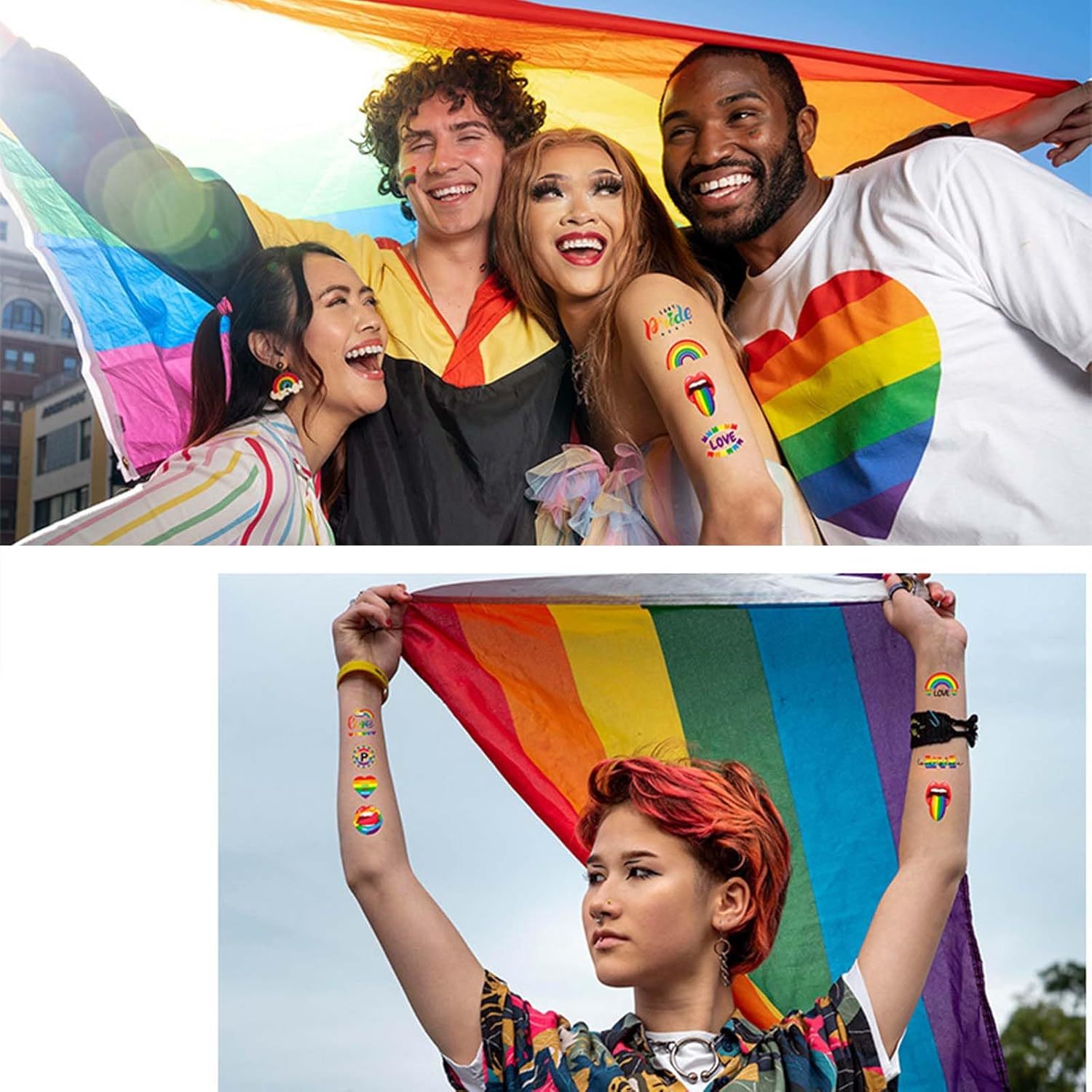 15 Sheets Rainbow Temporary Tattoos,Lesbian Gay Pride Decorations Rainbow Tattoos Stickers,Waterproof Temporary Tattoos for Pride Parades Party Supplies image number 2