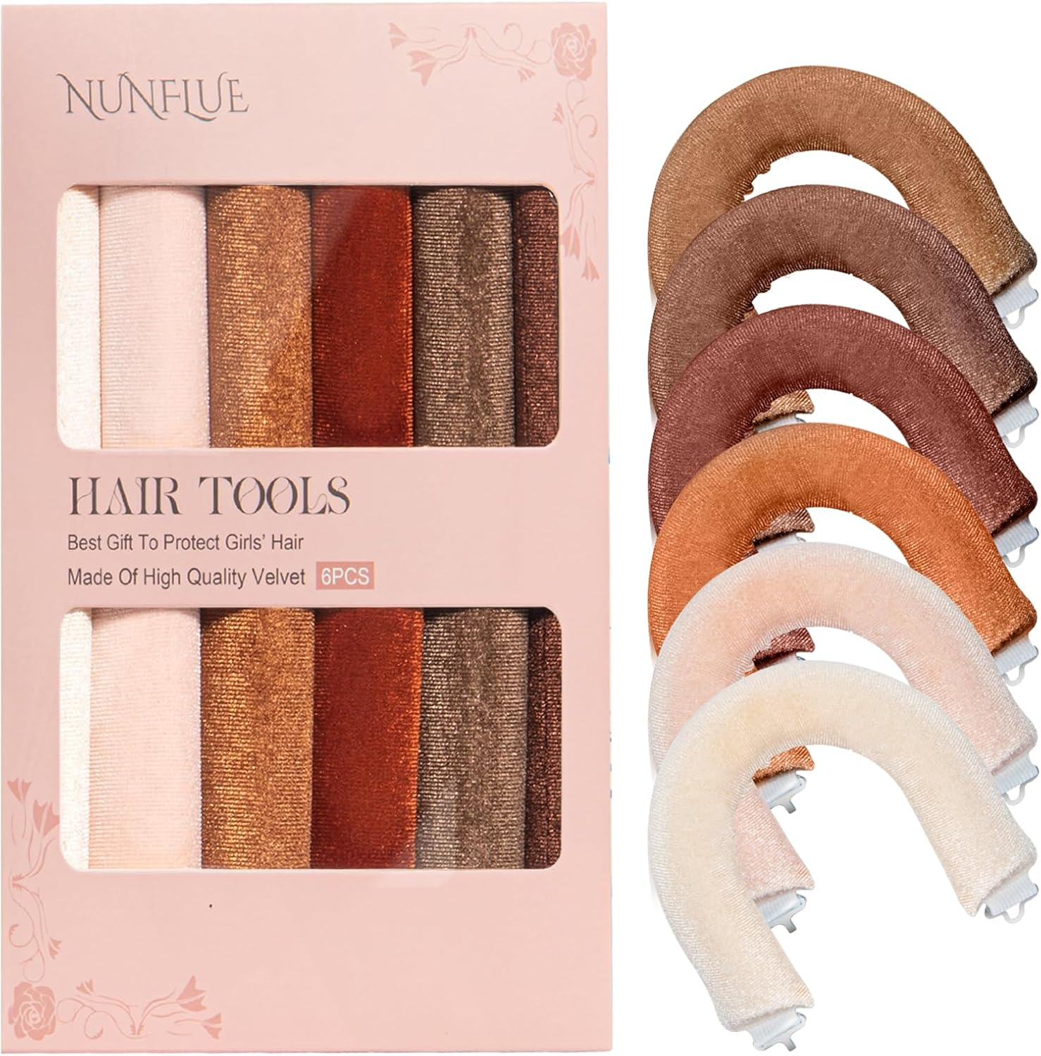 NUNFLUE Heatless Curls Overnight Set - Jumbo Soft Curling Rods to Sleep In, No Damage Velvet Curling Rods with Silk Scarf, Non-Heating Overnight Blowout Styling Tools All Hair Types
