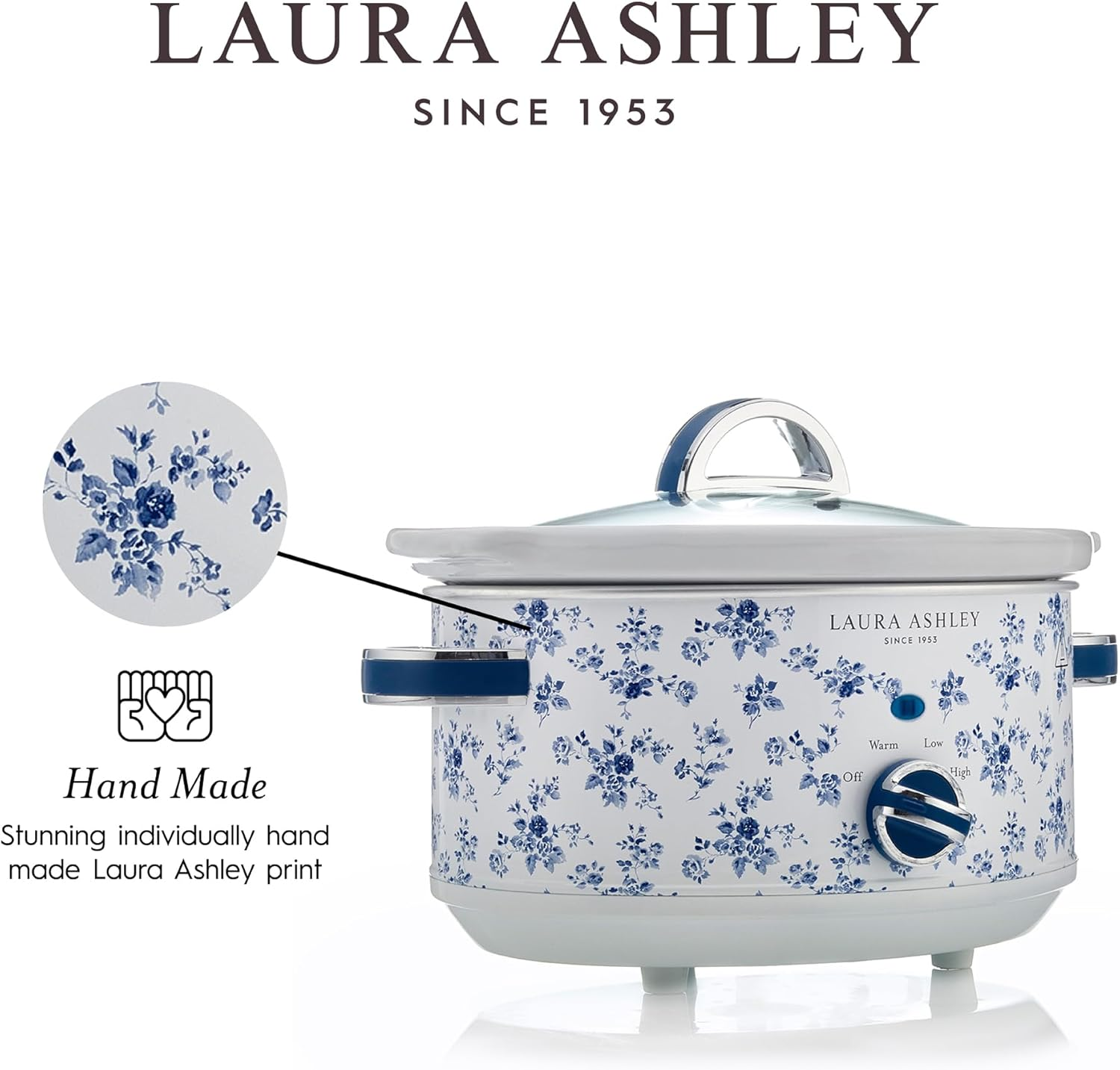 Laura Ashley China Rose Slow Cooker 3.5 Litres. Large Electric Slow Cooker for 4 to 5 People. Slow Cookers Stainless Steel with 3 Heat Settings. Detachable Ceramic Pot with Tempered Glass Lid image number 3