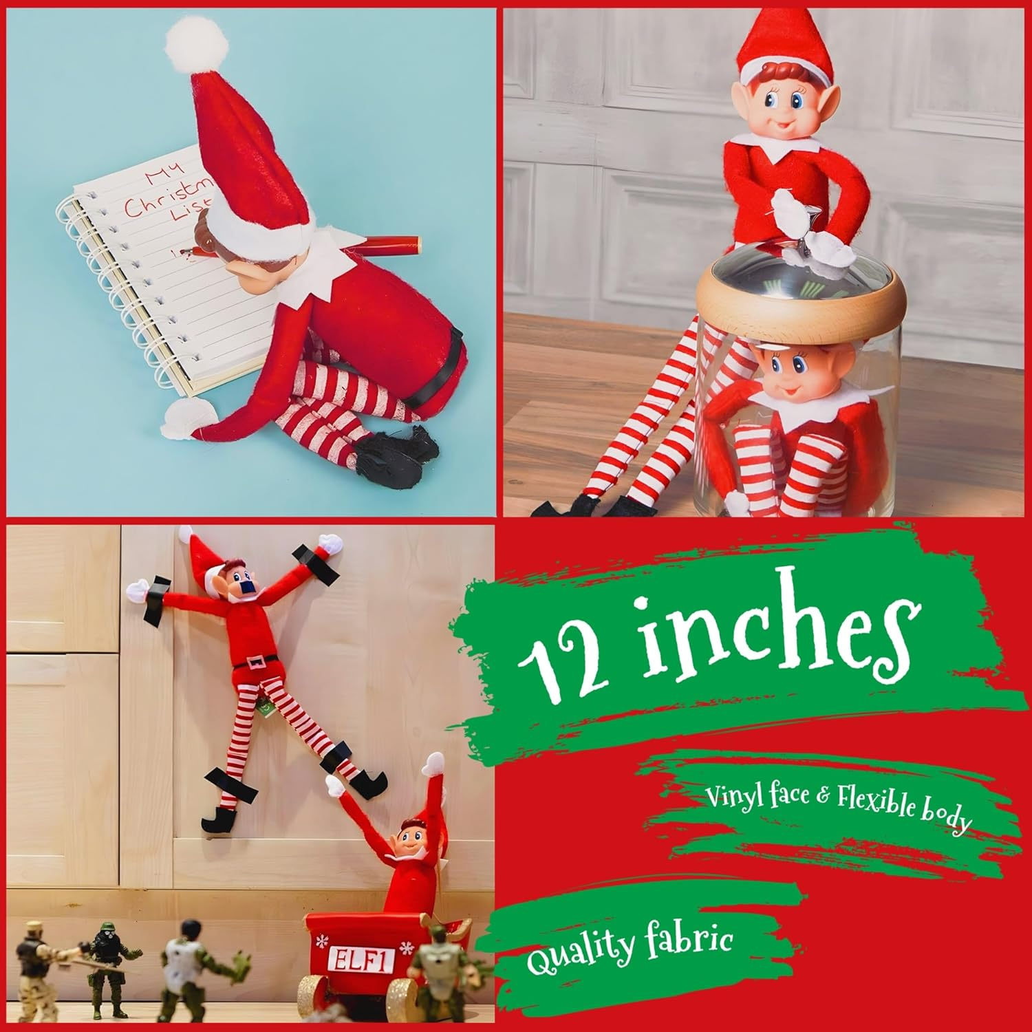 GLOW Wholesale Elfie (Boy) and Elvie (Girl) Set Fun and Playful Elves Behavin' Badly Figure with Soft Body and Vinyl Face-Set of 2, Red