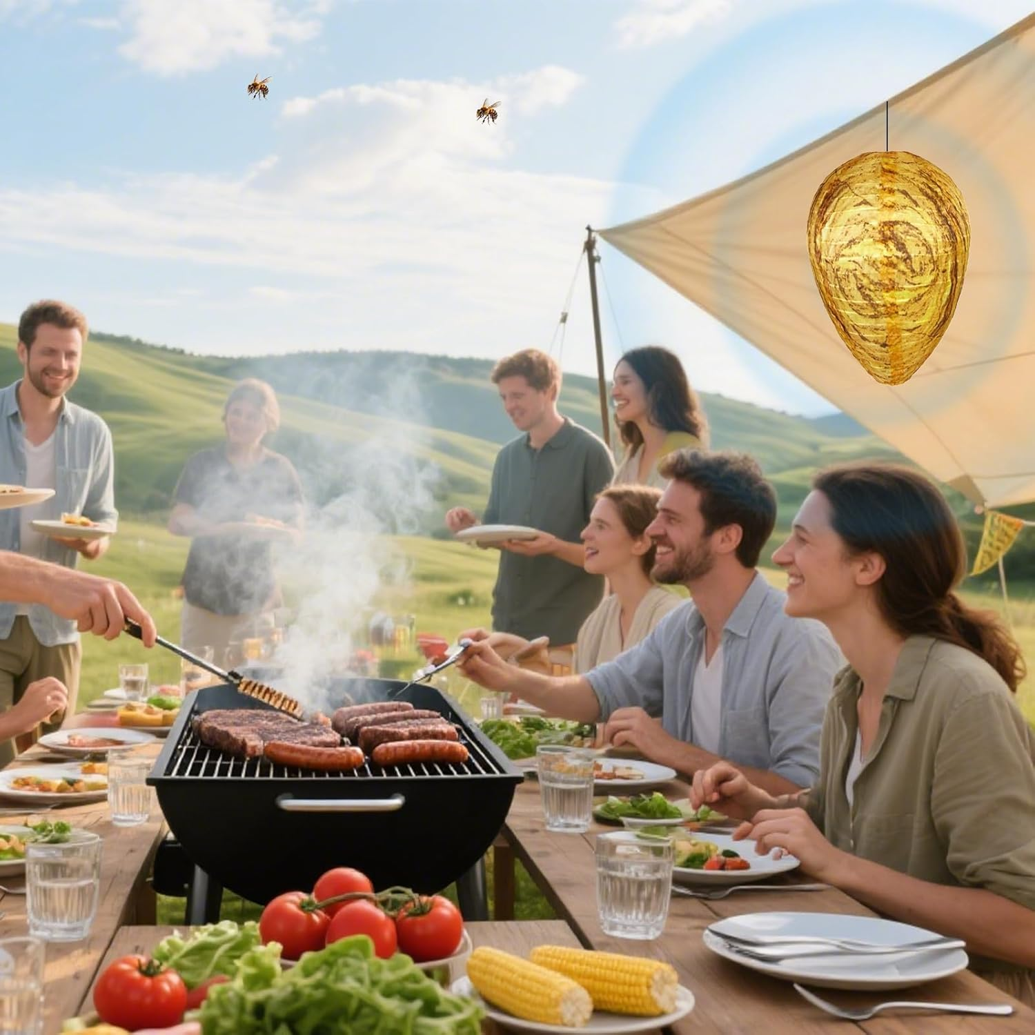 2PCS Wasp Nest Decoy 22X28Cm Realistic Fake Bee Hive Outdoor Waterproof Hanging Wasp Trap for Repelling Wasps Suitable for Home Garden Courtyard Terrace Protection