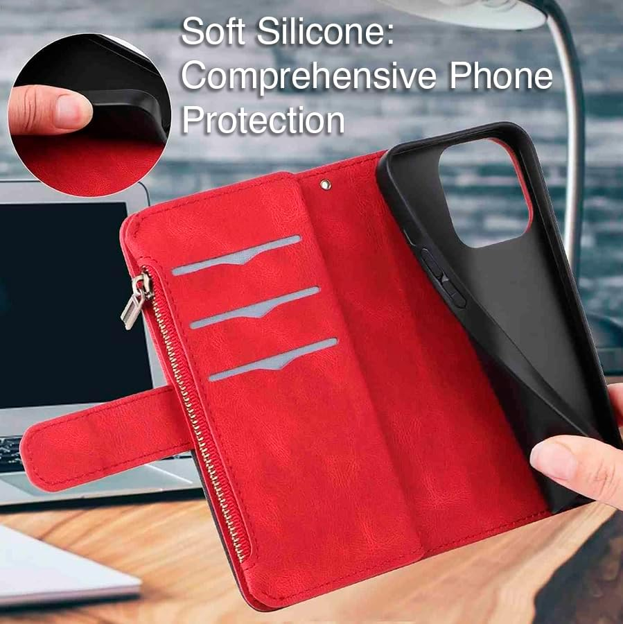 Design Piece of Leather-Like Wallet Phone Case for Samsung S24 Ultra with 5 Card Slots, Zipper Pocket, Kickstand and Magnetic Lock image number 6