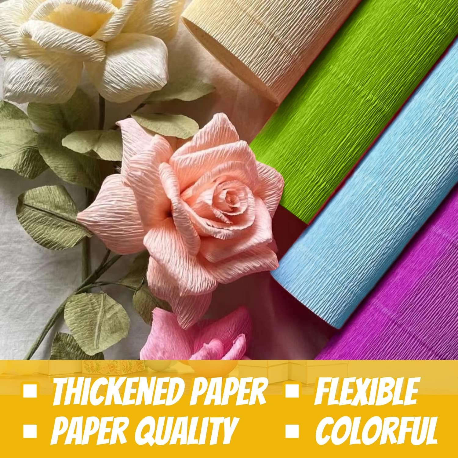 Crepe Paper 8 Rolls Wide Crepe Paper Streamers 10 Inch X 8 Feet Artificial Floral Arrangements DIY Flower Making Kits Green Floral Tape and Wire for Wedding Festival Party Decorations Craft Supplies - 6 Rolls Green Series image number 2