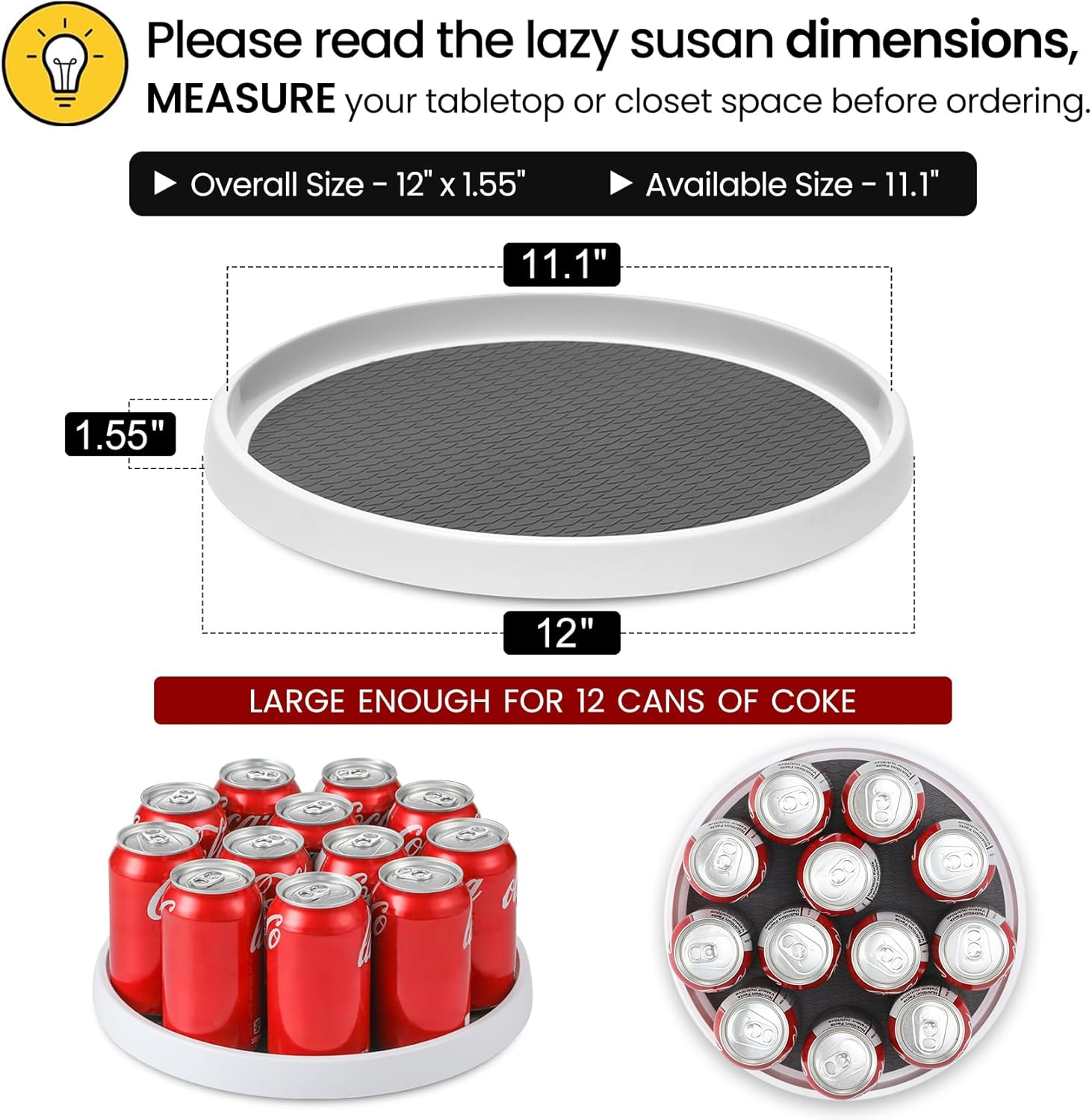 [ 4 Pack ] 12 Inch Non-Skid Turntable Lazy Susan Organizers - Spinning Rack for Cabinet, Pantry Organization and Storage, Kitchen, Fridge, Vanity, Countertop, under Sink Organizing, Spice Spinner image number 2