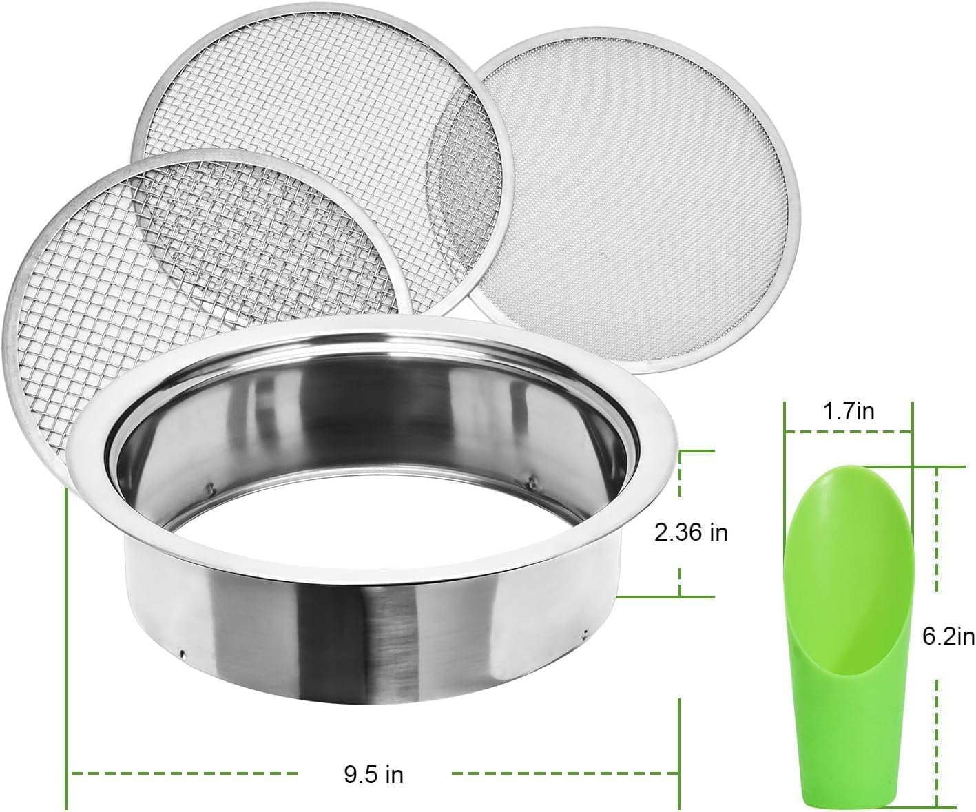 Soil Sieve Sifter Set Stainless Steel,Garden Sieve Set with 3 Interchangeable Mesh 1,3,6Mm,Sifting Screen for Dirt, Sand, Rock, Filtration, Compost, with Soil Scoops Gardening Tool image number 3