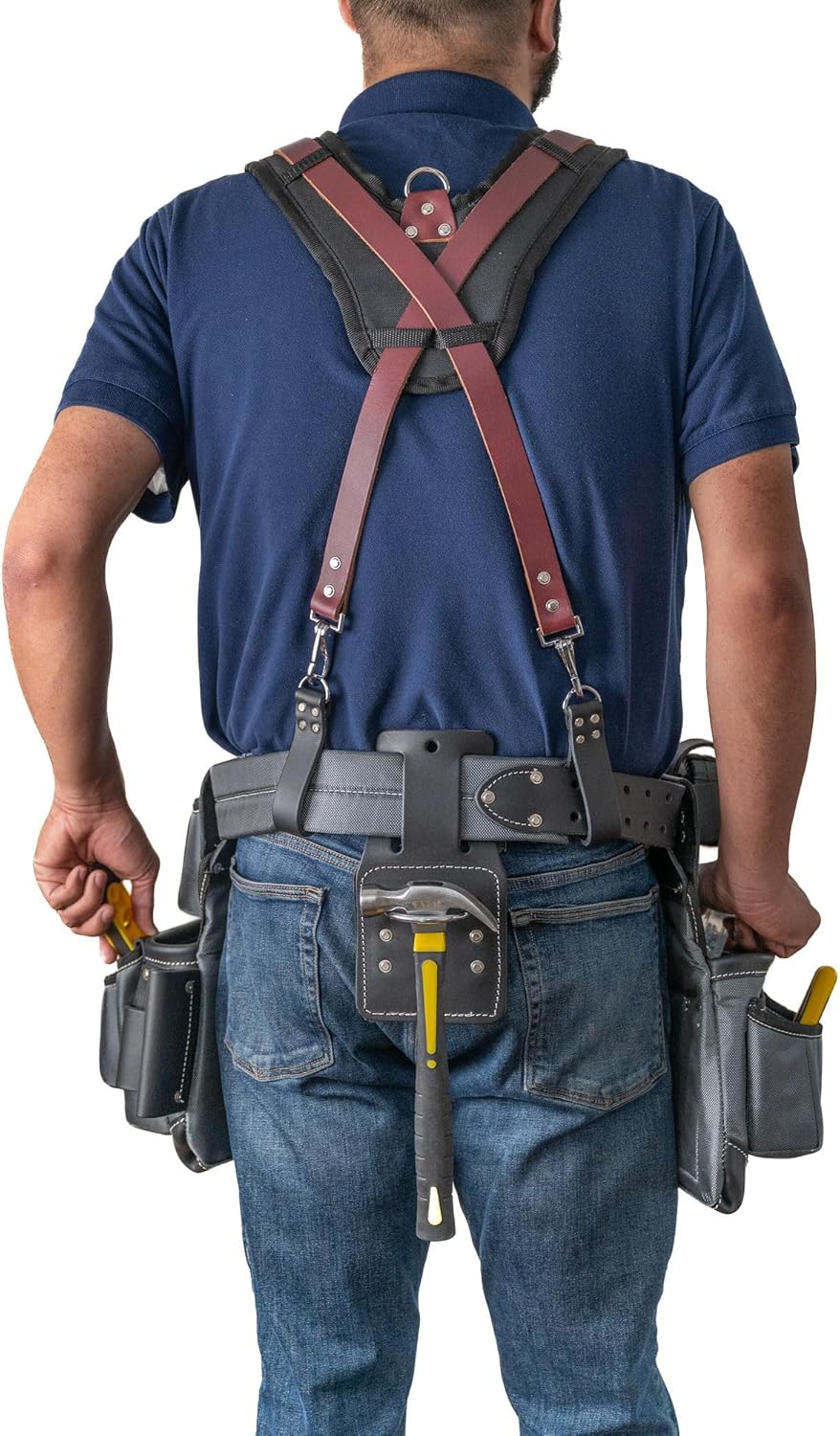 LAUTUS Leather Padded Tool Belt Suspenders W/Chest Strap| Pencil Sleeve| Comfortable & Heavy Duty | Fully Adjustable | Construction Grade |, Black, Regular image number 5