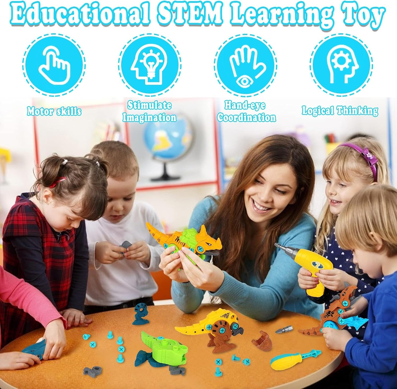 Dinosaur Toys, Take Apart Dinosaur Toys with Electric Drill for 3, 4, 5, 6, 7 Year Old Boys, STEM Educational Construction Building Toys, Ideal Xmas Birthday Gift image number 1