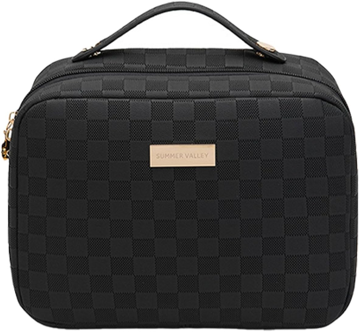 Women'S Pure Color Square Box Large Capacity Cosmetic Bag, Fashionable Portable Multi-Compartment Makeup (Pink)