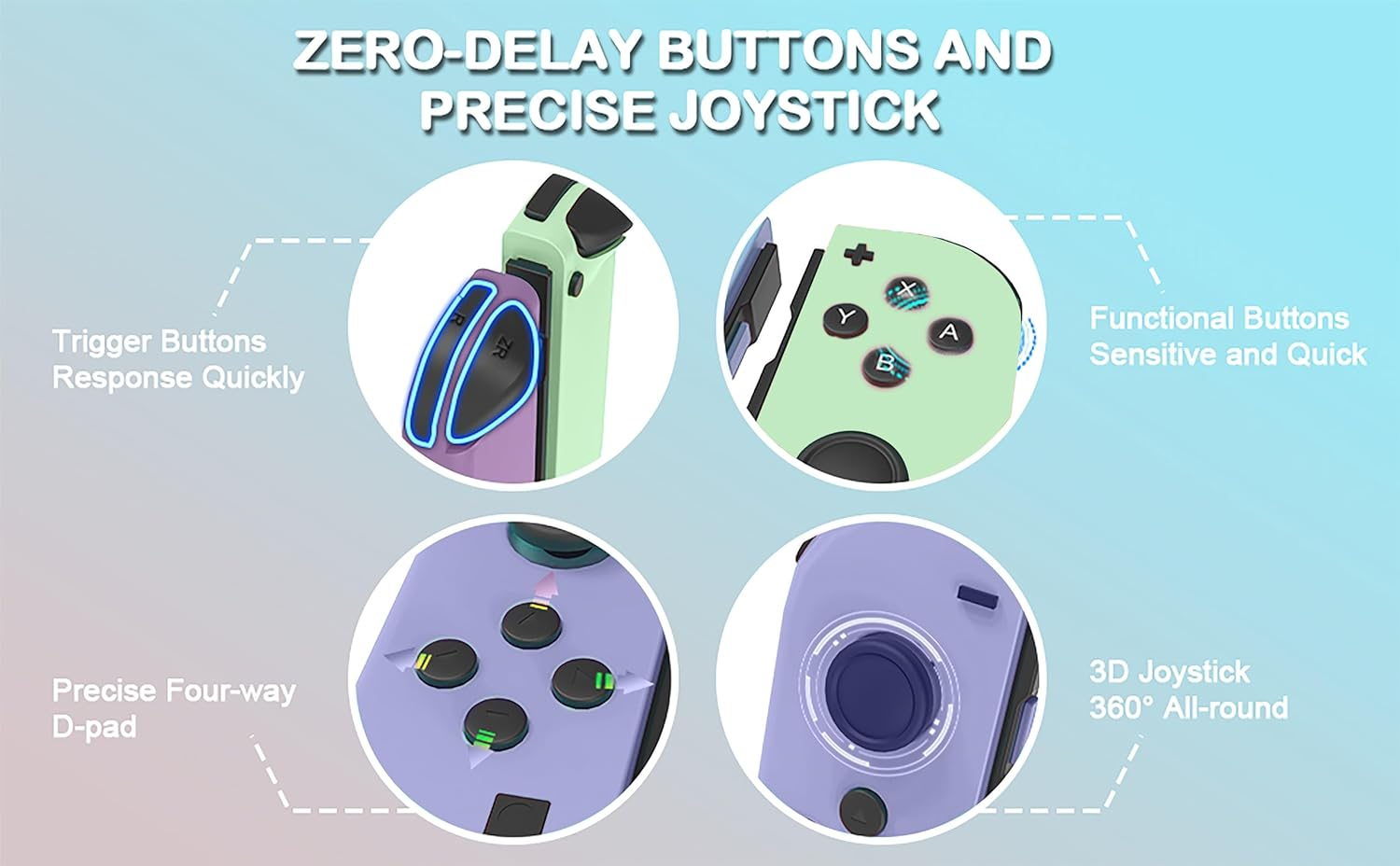 Costec Joy Con Controller for Nintendo Switch Replacement for Nintendo Switch Controller, Compatible with Switch, Wireless Left and Right Joy Con for Switch Nintendo Support Dual Vibration/Wake-Up/Screenshot, Joy Con Controller for Switch OLED Lite [Pastel Green/Pastel Blue] image number 2