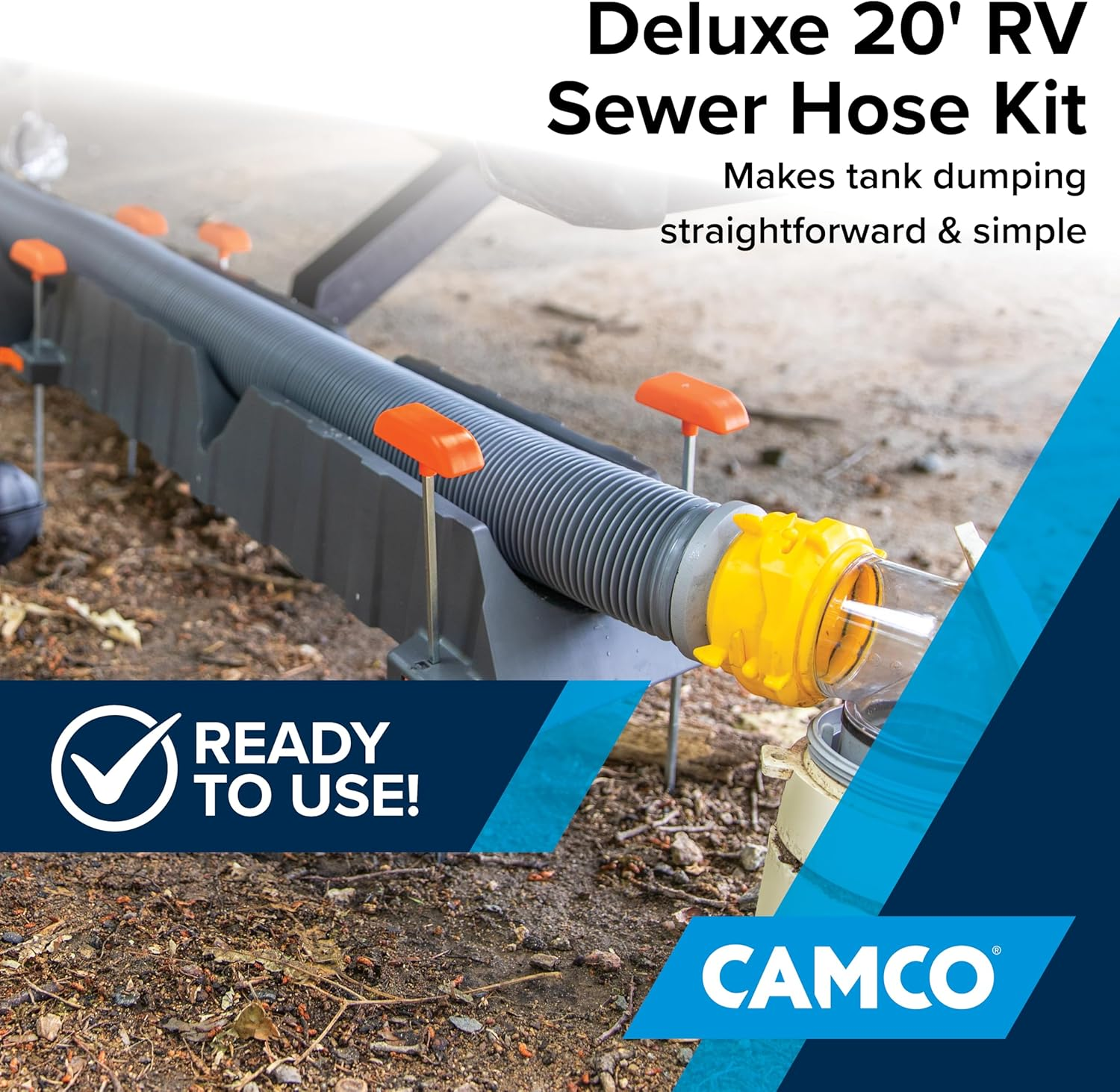 Camco 39666 Deluxe 20' Sewer Hose Kit with Swivel Fittings and Wye Connector - Ready to Use Kit Complete with Sewer Wye and Elbow Fittings, Hoses, and Storage Caps image number 6