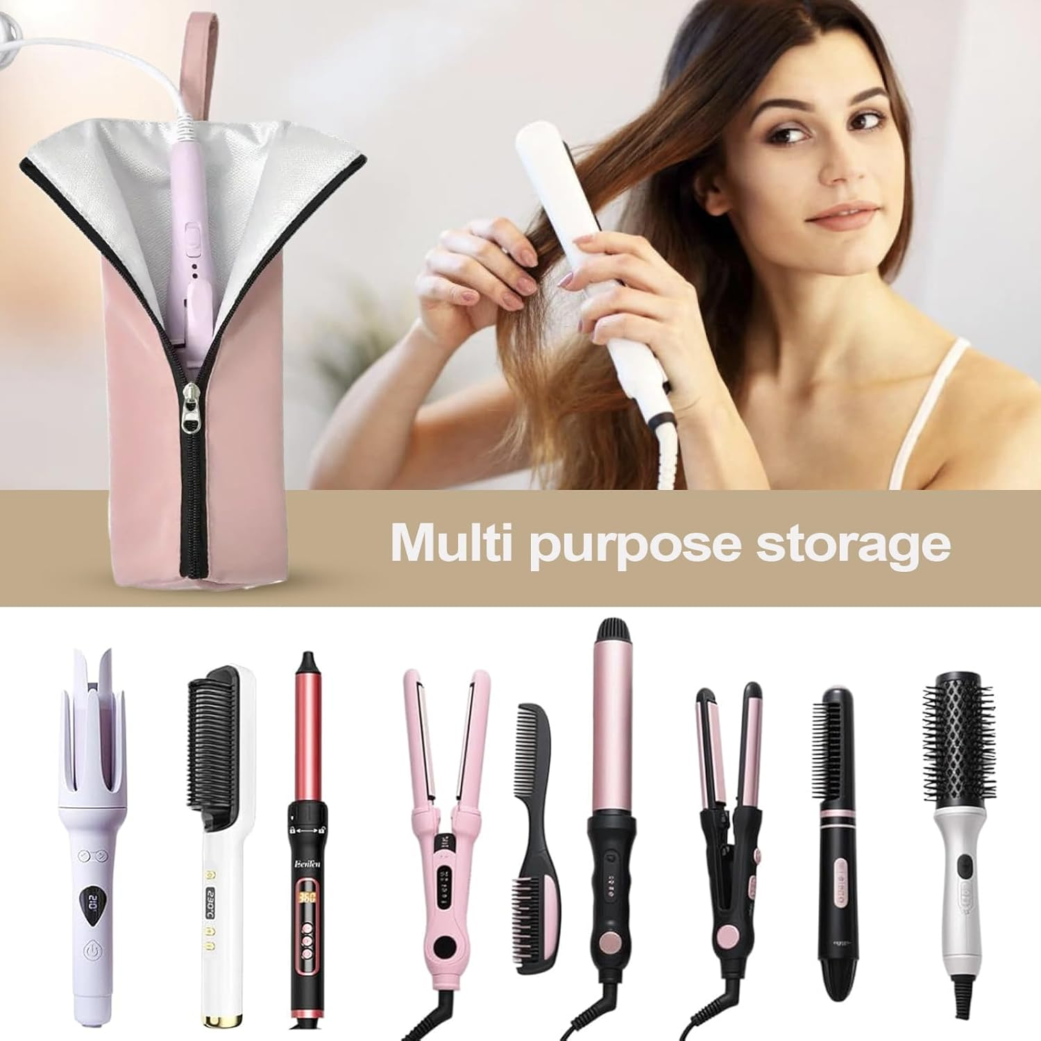 Ceprznvey Curling Iron Bag,Heat Resistant Mat Pouch | Dustproof Waterproof Hair Styling Tool Organizer for Travel Vanity Table RV Salon Hairstylist Makeup Station Home image number 2