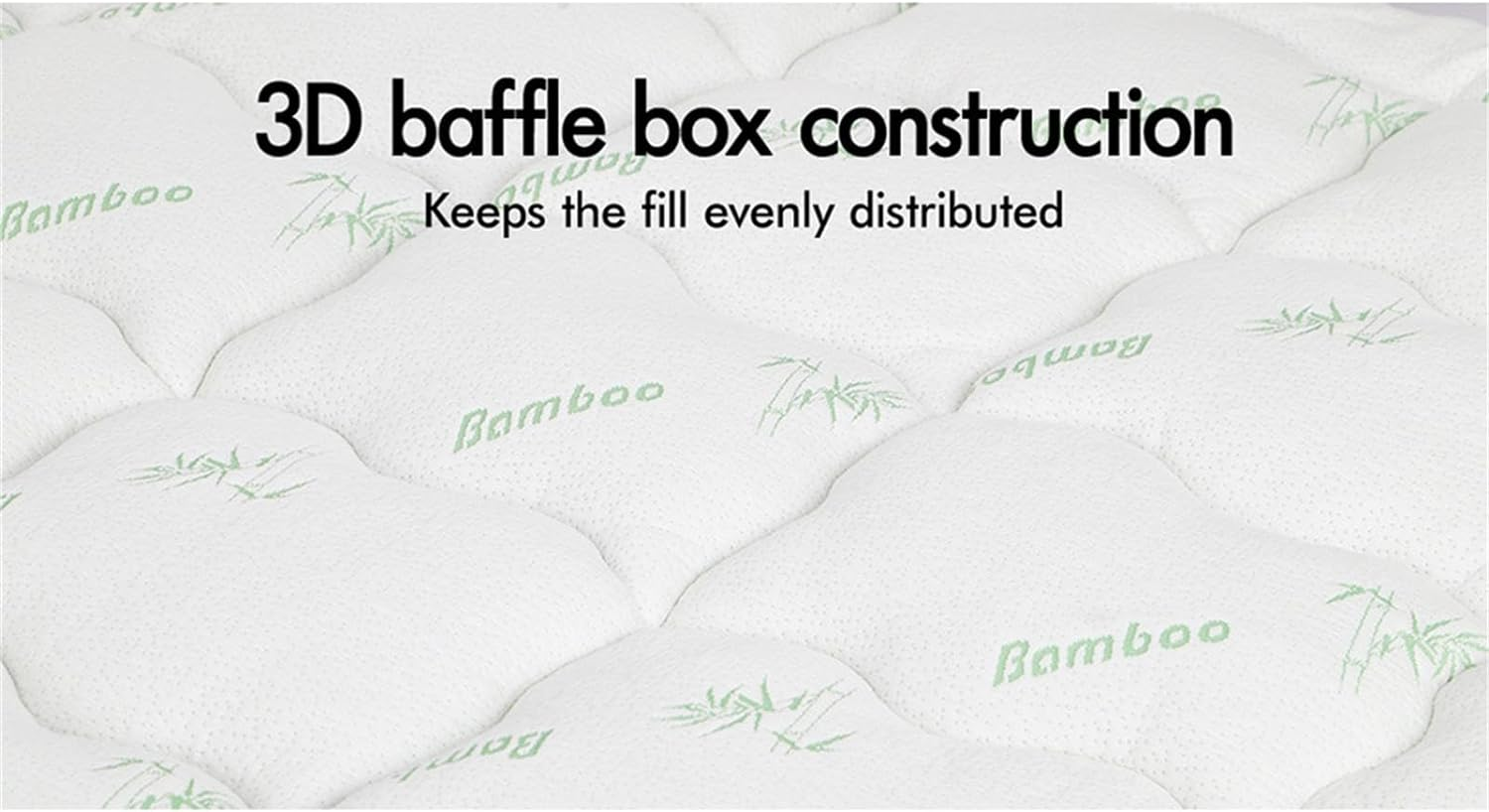 STARRY EUCALYPT Pillowtop Mattress Topper 7.5Cm Thick with Fabric Cover King Size, 1000GSM Microfibre Bamboo Fibre Filling Pillow Top Mattress Topper, Beddings Bed Mat Pad, White & Bamboo Pattern image number 2