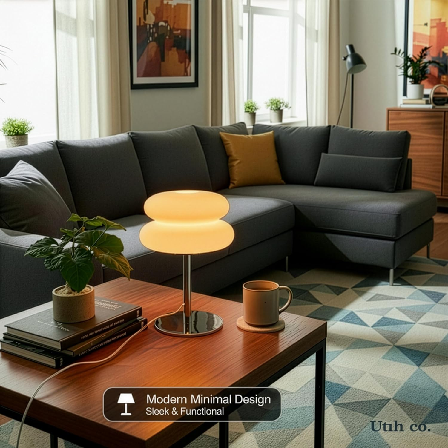 Orange Mushroom Table Lamp - 3 Color Modes & Dimming - Mid Century Modern 70S Retro Decor - Shatterproof PC Shade & Metal Base - Aesthetic Space Age Bedside Light for Bedroom Living Room