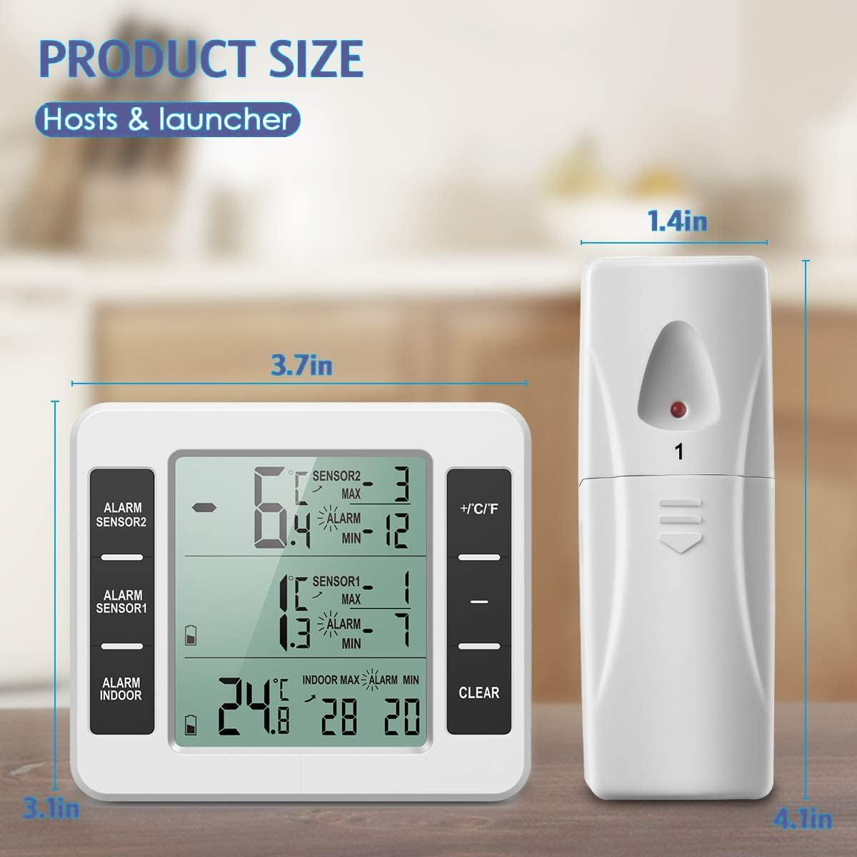 ​​Refrigerator Digital Thermometer Hygrometer, Fridge Thermometer with 2 Sensors, Temperature Alarm, Min/Max, Temperature Trend Display, Indoor Room Thermometers for Home, Restaurant, Bar image number 4