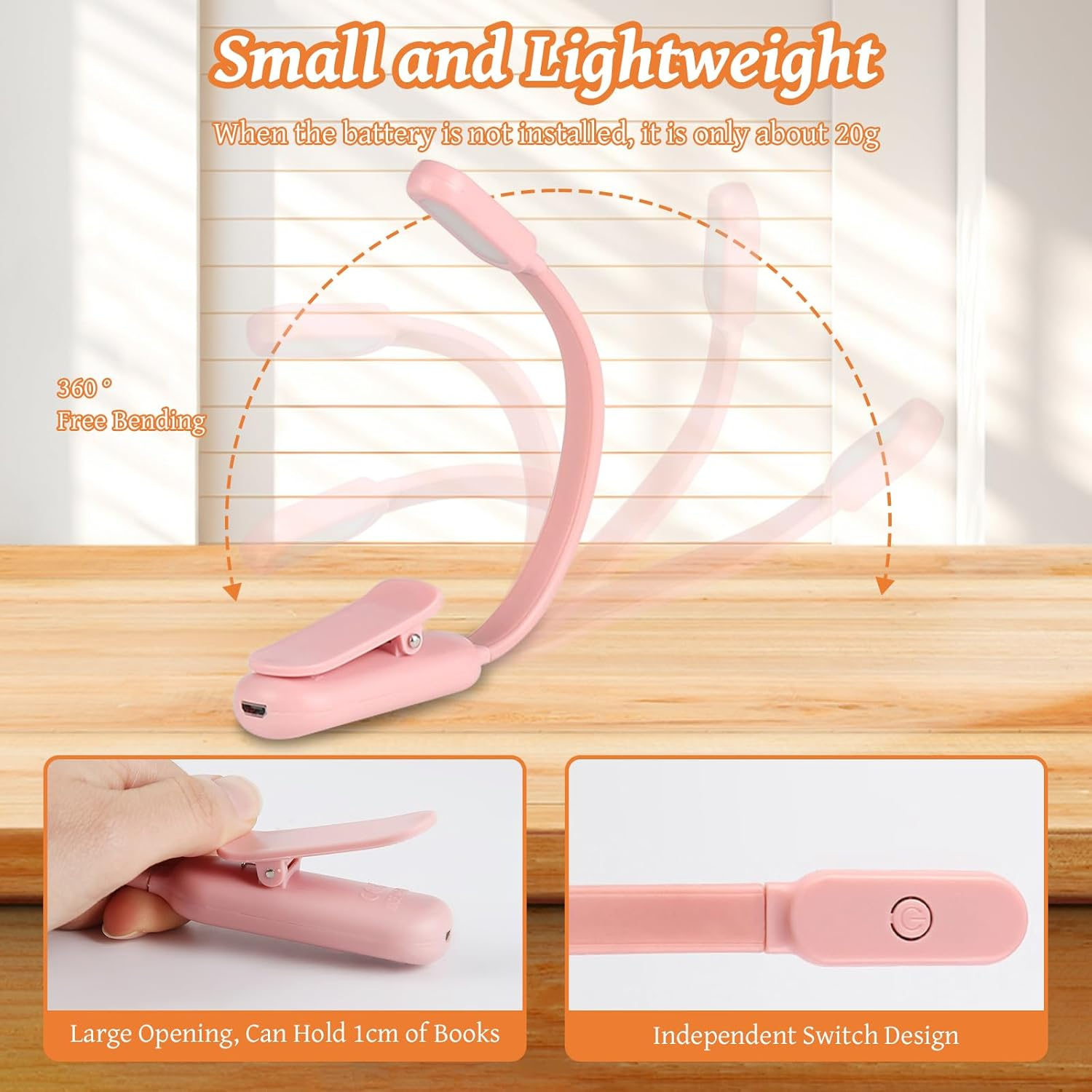 Pearyaest Book Light,Reading Lights for Books in Bed,Clip on Led Reading Light with 3 Colors Modes & Stepless Dimming,Portable Lightweight AAA Battery Book Lamp Long Runtime for Travel, Desk(Pink) image number 6
