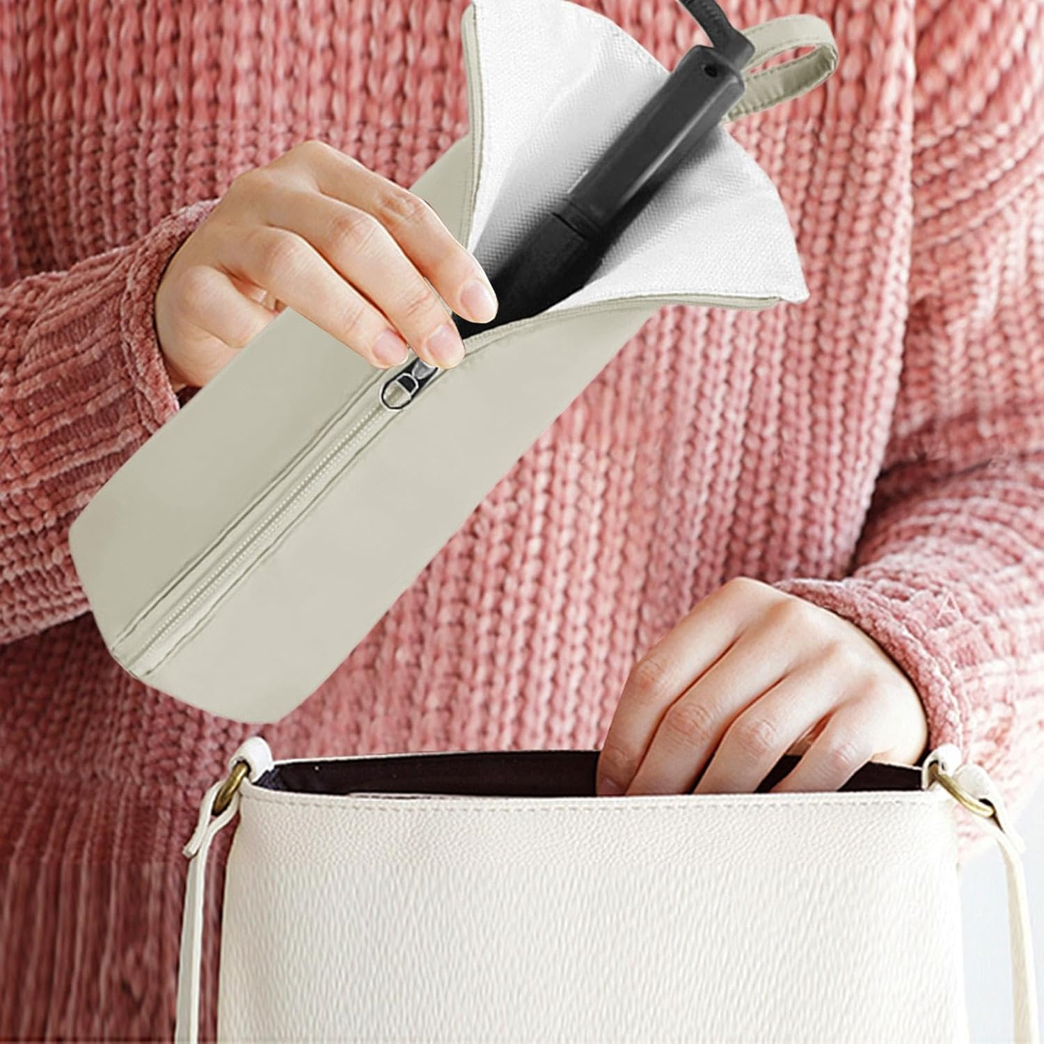 Lunaobrik Flat Iron and Curling Wand Holder, Curling, Heat Resistant Bag, Hangable Iron Holder, Styling Smoothing Tool, Travel Bag, Heat Resistant for The image number 2