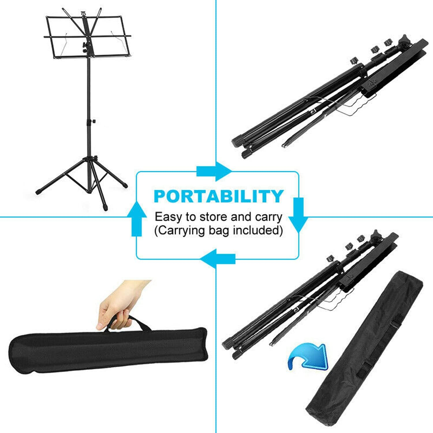 Foldable Sheet Music Stand Tripod Holder with Carry Bag for Stage Performence image number 6