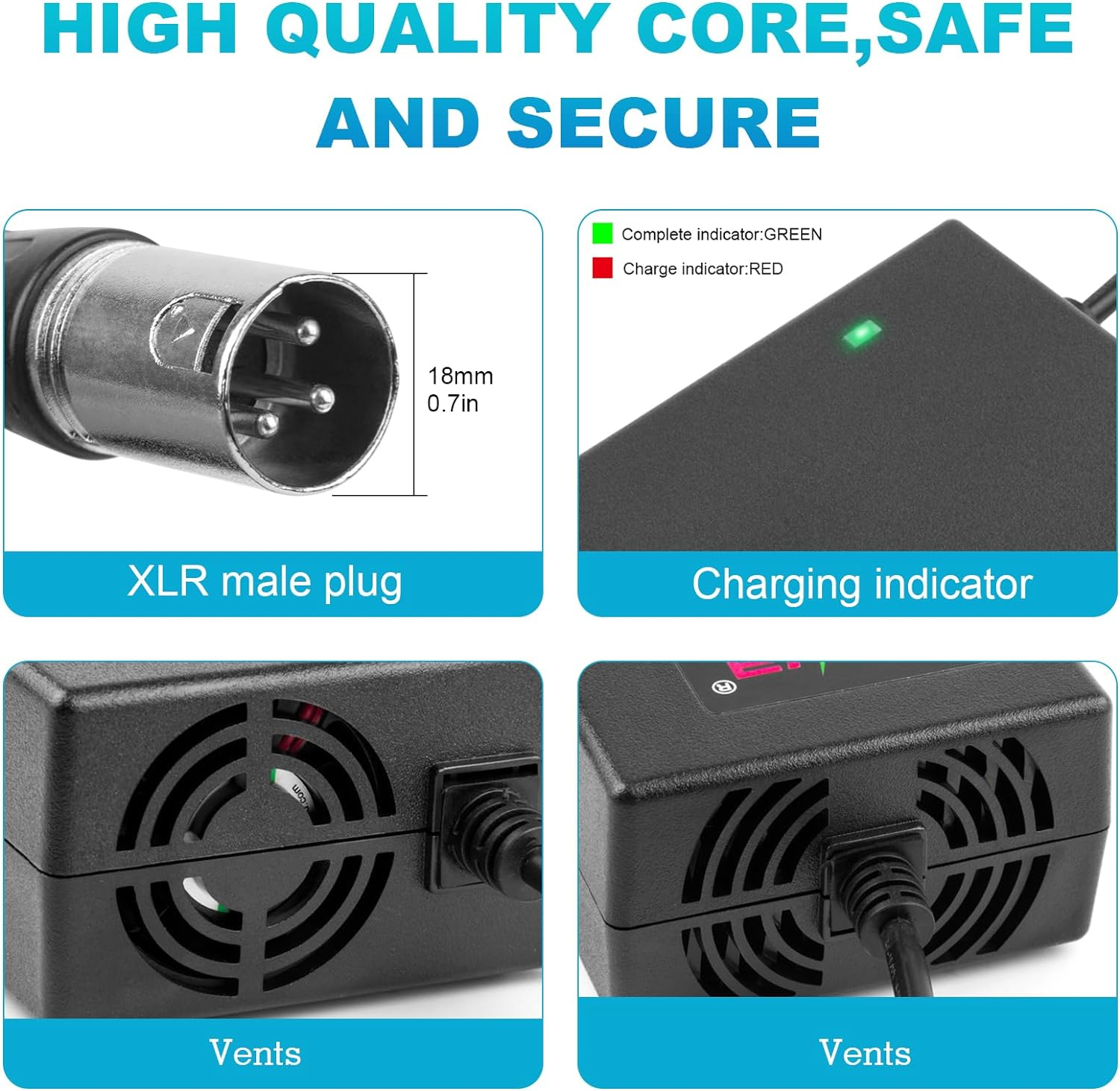24V 5A 3-Pin Male XLR Connector Battery Charger for Lakematic, Pride Mobility, Jazzy Power Chair, Drive Medical, Golden Technologies, Shoprider, Rascal 200T/500T/301 PC 24BC5000TF-1 image number 2