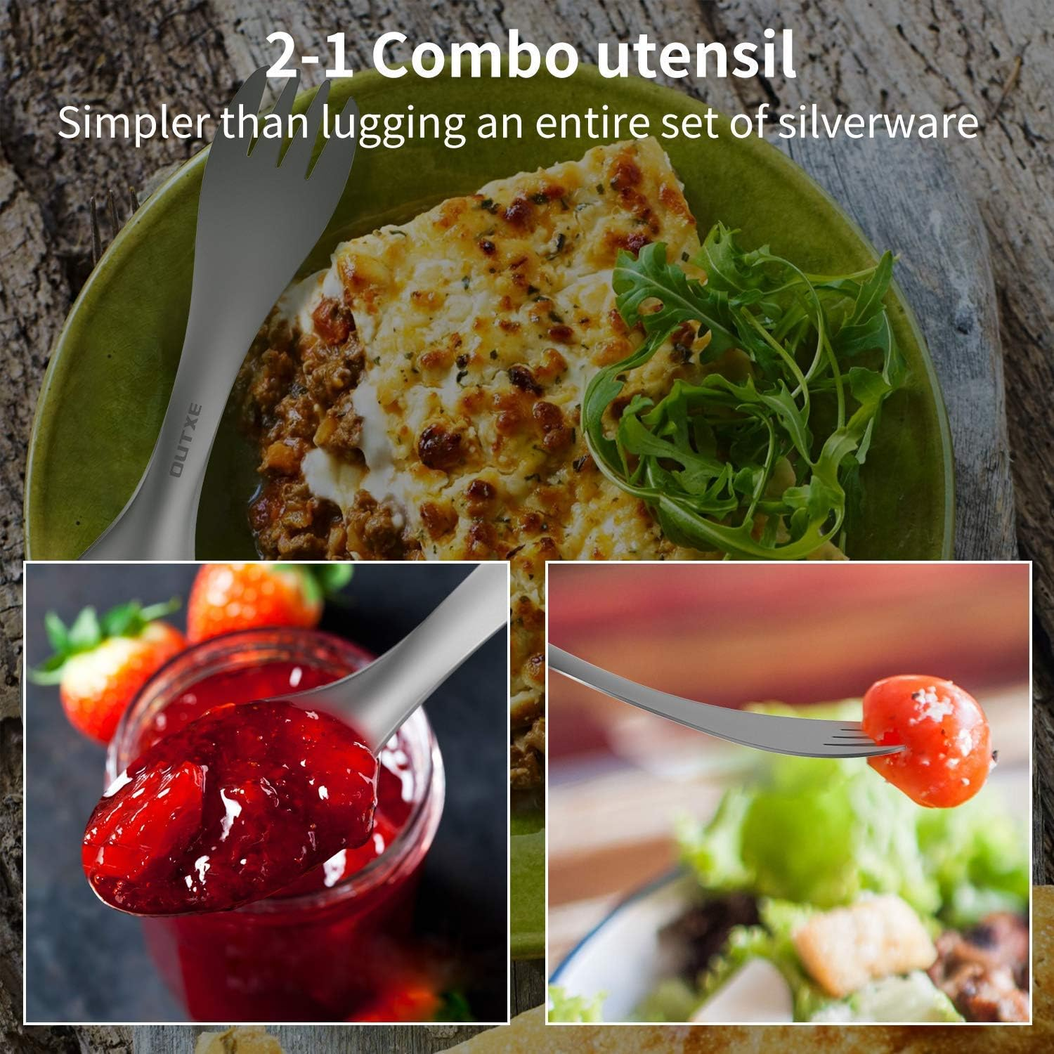 OUTXE Titanium 2 in 1 Fork and Spoon Combo 2-Pack Ultra Lightweight Camping Utensil, Eco-Friendly Spork for Backpacking, Hiking, Outdoors image number 2