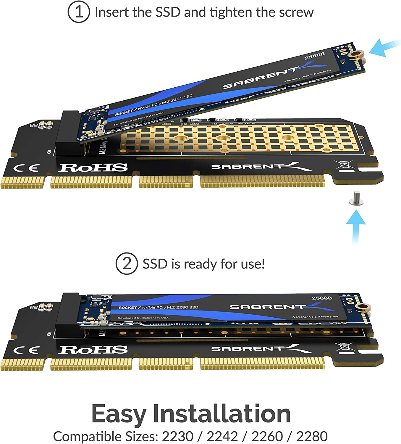 SABRENT Nvme M.2 SSD to Pcie X16/X8/X4 Card with Aluminum Heatsink (EC-PCIE) image number 1