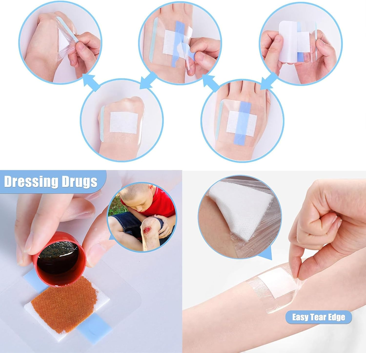 Section Adhesive Island Dressings Pads,Wound Cover Barrier Absorbent Patche,Waterproof Transparent Film Bandage-10Pcs-6 * 7CM image number 5