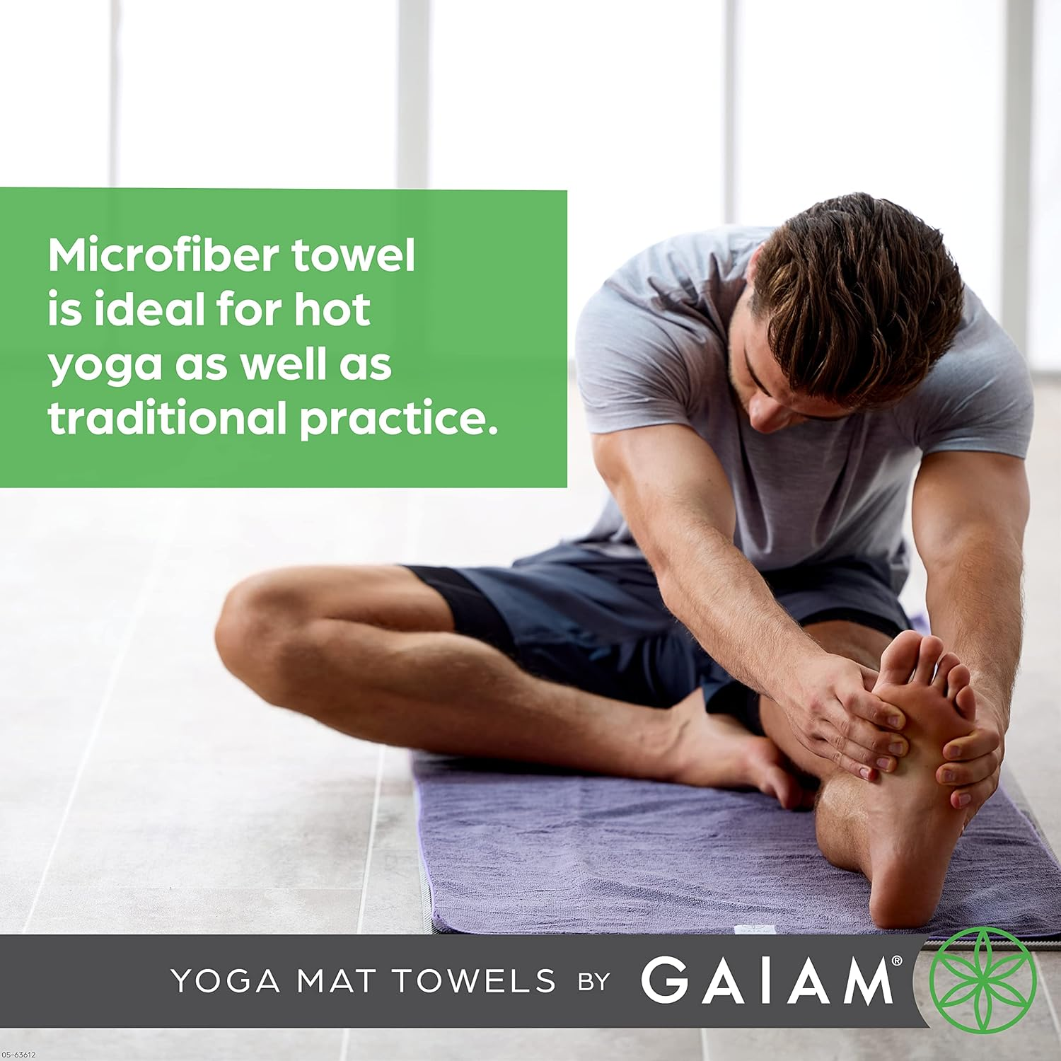Gaiam Yoga Mat Towel Microfiber Mat-Sized Yoga Towel for Hot Yoga (68" L X 24" W), Folkstone Grey